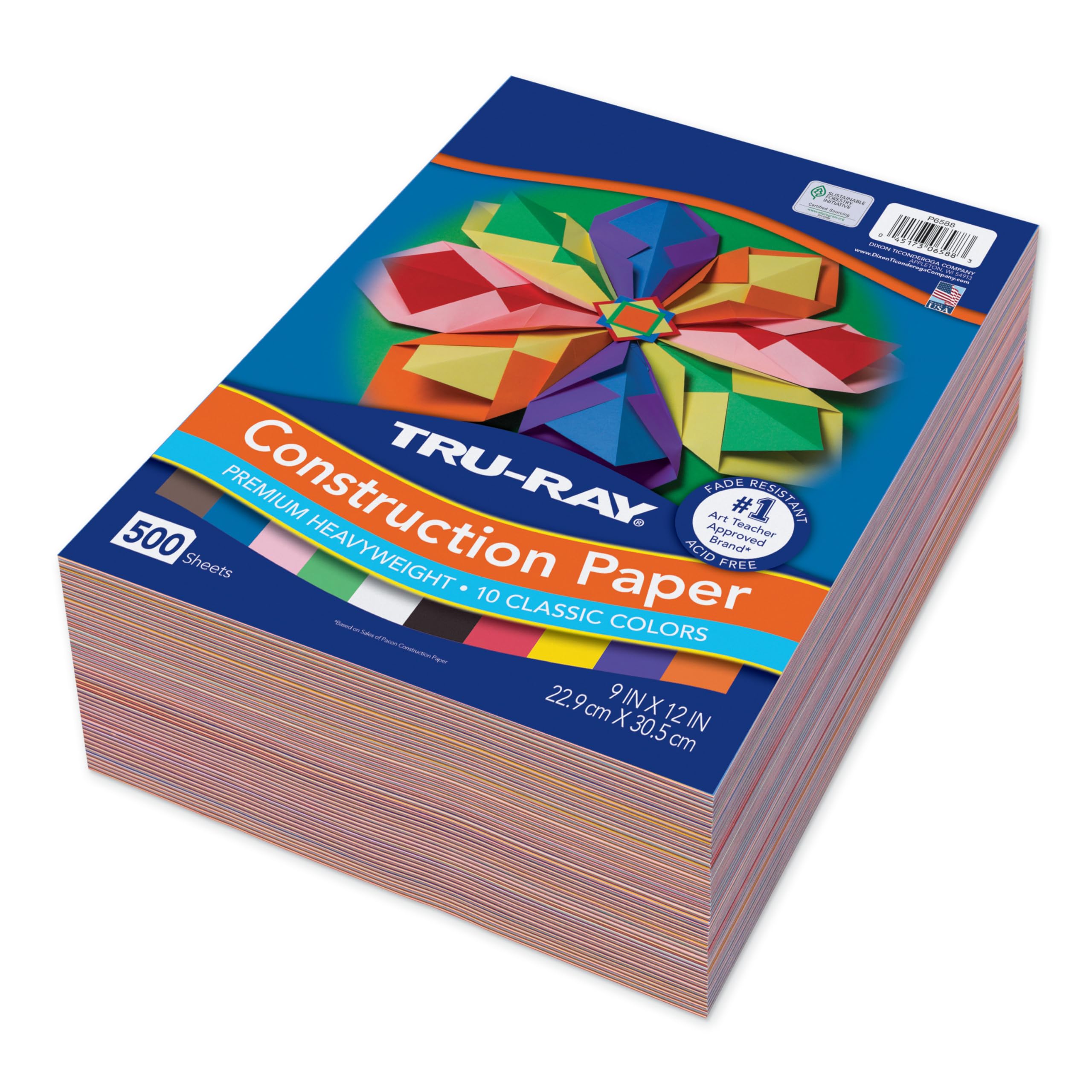 tru-ray (p6588-4) heavyweight construction paper bulk assortment, 10 assorted colors, 9" x 12", 500 sheets