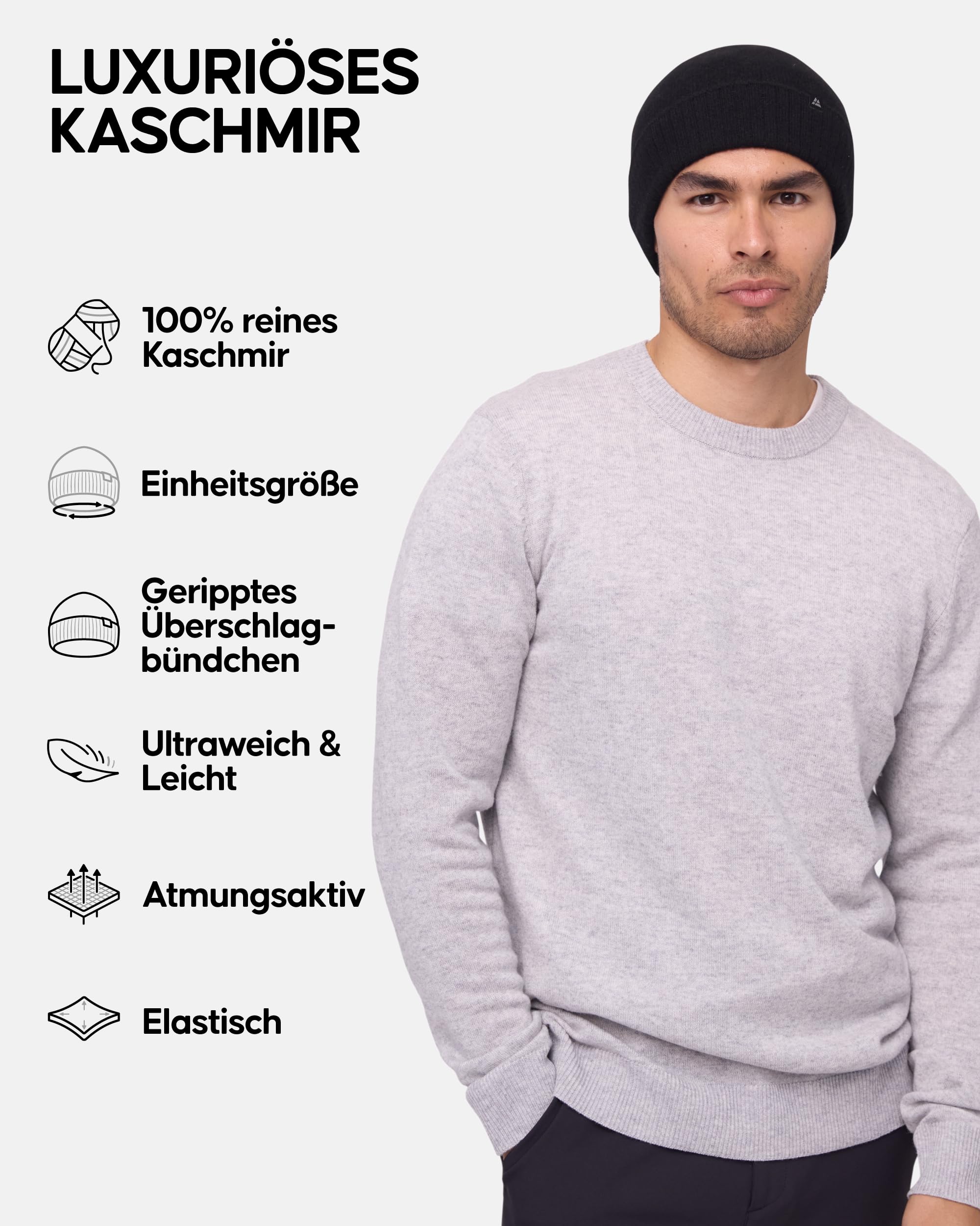 DANISH ENDURANCE 100% Kaschmir Mütze, Wollmütze, Beanie für Damen & Herren | 100% Kaschmir Mütze, Weich, Warm & Atmungsaktiv, für kalte Wintertage und Outdoor-Abenteuer, Unisex