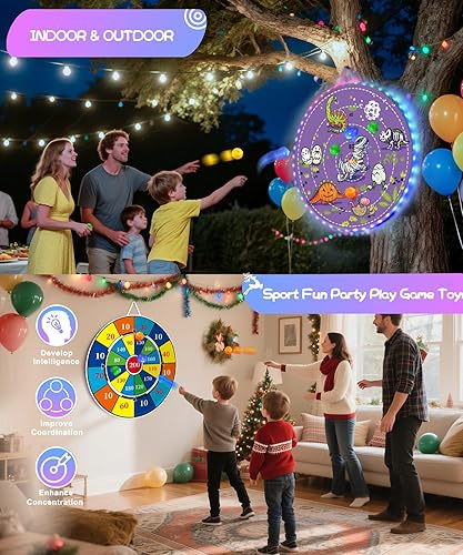 Miniatura 3 de Tablero de dardos LED grande 2 en 1 de 29 pulgadas para niños de 8 a 12 juegos con 12 bolas adhesivas LED, juegos de interior y exterior para niños