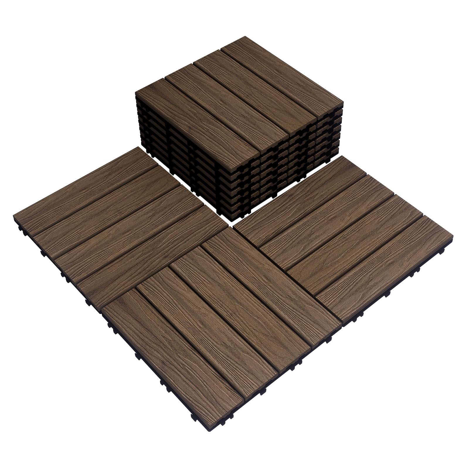 Feilingwood 10 PCS Composite Deck Tiles-12" x 12" Waterproof Outdoor Composite Wood Tiles for Balcony, Backyard, Porch, Pool Side, Terrace (Golden