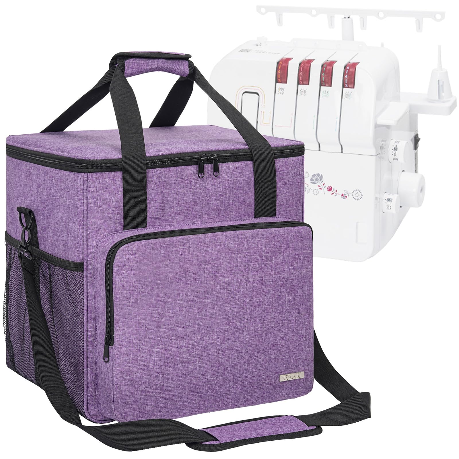 Photo 1 of GMAK Serger Carrying Case, Universal Serger Storage Bag with Base Padding Pad, Storage Pockets, Travel Case with Shoulder Strap for Most Standard Overlock Sewing Machines and Accessories, Purple