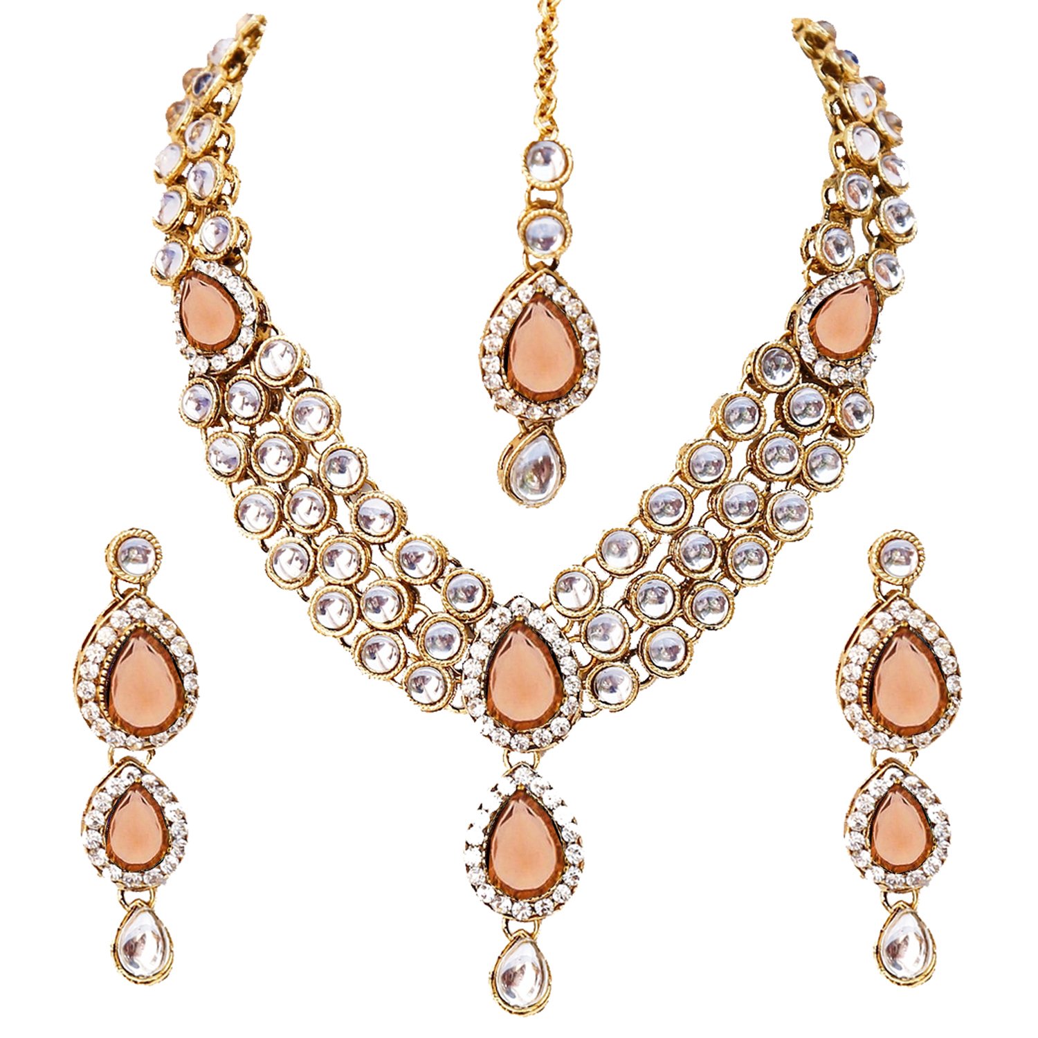 Lucky Jewellery Traditional Peach Color Gold Plated Kundan Necklace Set for Girls & Women (MSK-3-LINE-PEACH) (B00SINF9ZW) Amazon Price History, Amazon Price Tracker