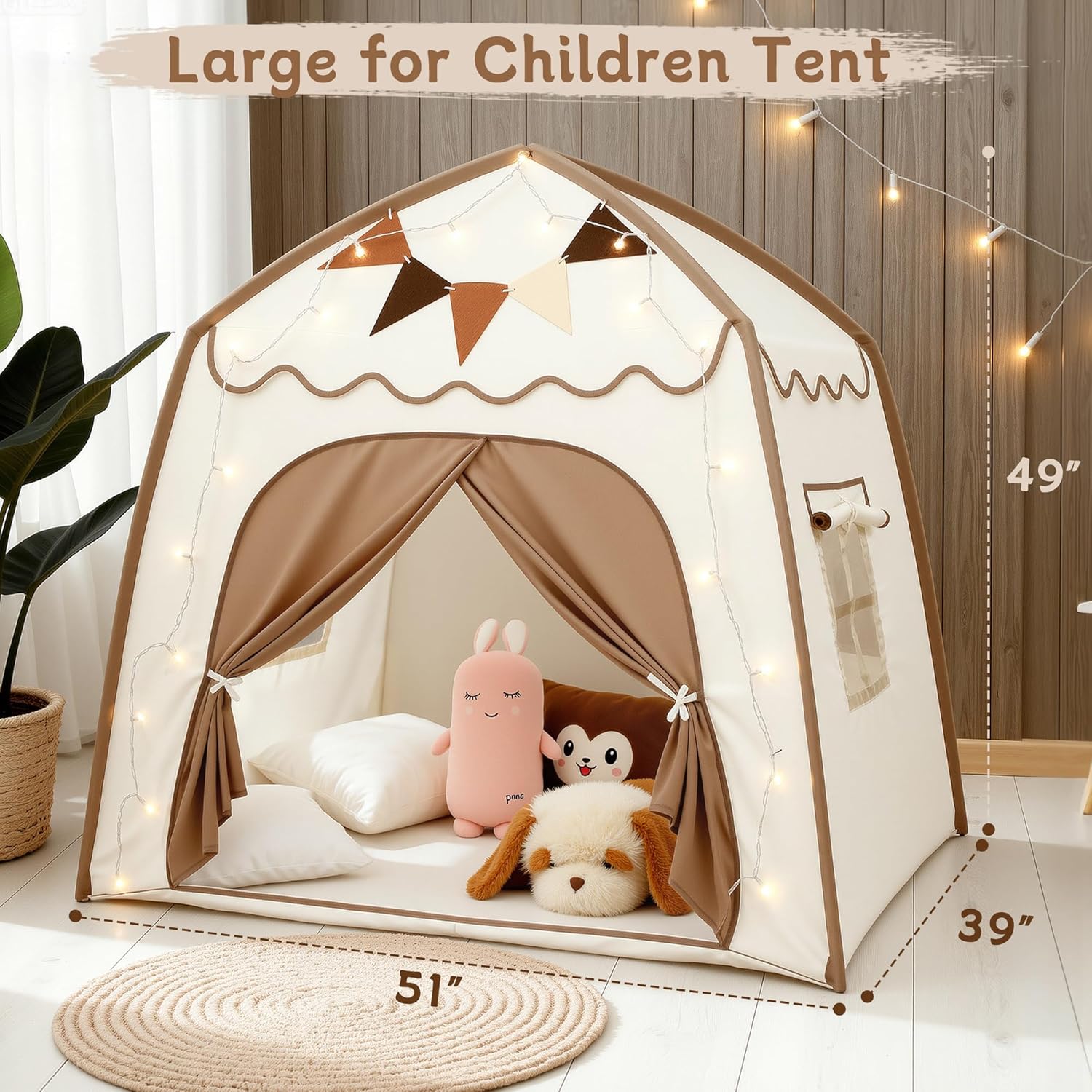 Kids Play Tent & Toddler Bed Tent, with Flags, Star String, Portable Bed Canopy for Boys & Girls, Children, Indoor Outdoor Teepee Dome Playhouse, 53" x 39" x 49"