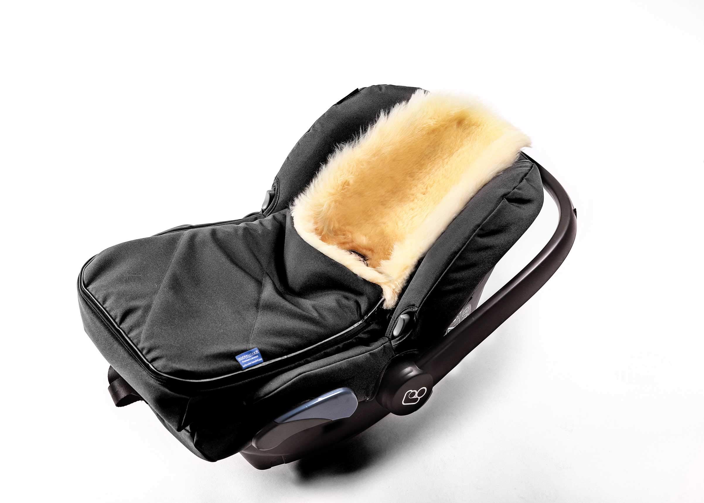 Hofbrucker Winterfußsack für Babyschale, kuscheliger universal Lammfellfußsack, Babyfussack mit medizinischen Lammfell, warmer Winterfußsack Deutsche Herstellung