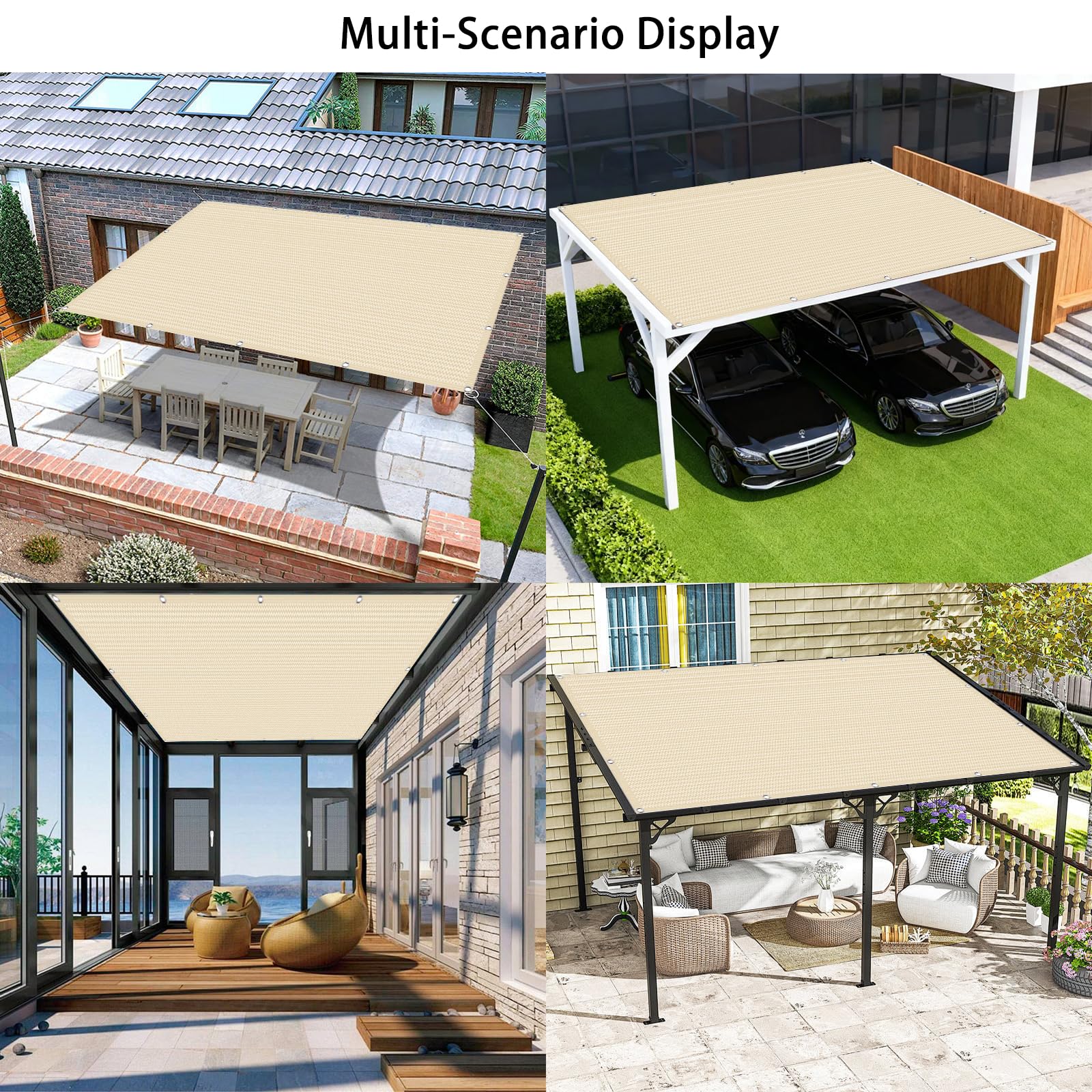 Sonnensegel 150 x 300 cm Hdpe, UV Schutz, Sonnenschutz, Atmungsaktiv, 95% UV Schutz Windschutz, Reißfest, Sonnensegel Nach Maß mit Ösen für Innenhof, Rasen, Außen, Creme Farben