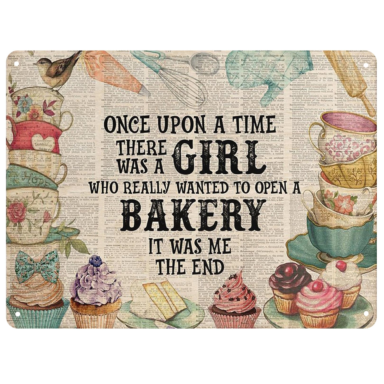 Charming Vintage Bakery Decor Tin Sign - Once Upon a Time, Wanted To Open A Bakery Girl Baking Art - Aesthetic Wall Decor Tin Poster for Home Kitchen & Bakery, 8x12 Inches