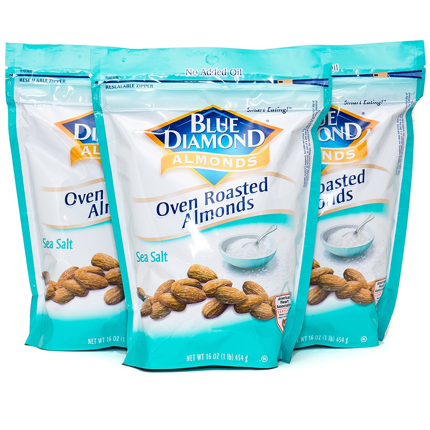 Blue Diamond, Almonds, Oven Roasted, Sea Salt, 16oz Bag (Pack of 3)