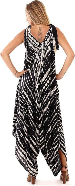 SHU-SHI Womens Boho Harem Jumpsuit Casual Sleeveless One Piece Romper Wide Leg Loose Fit Tie Dye