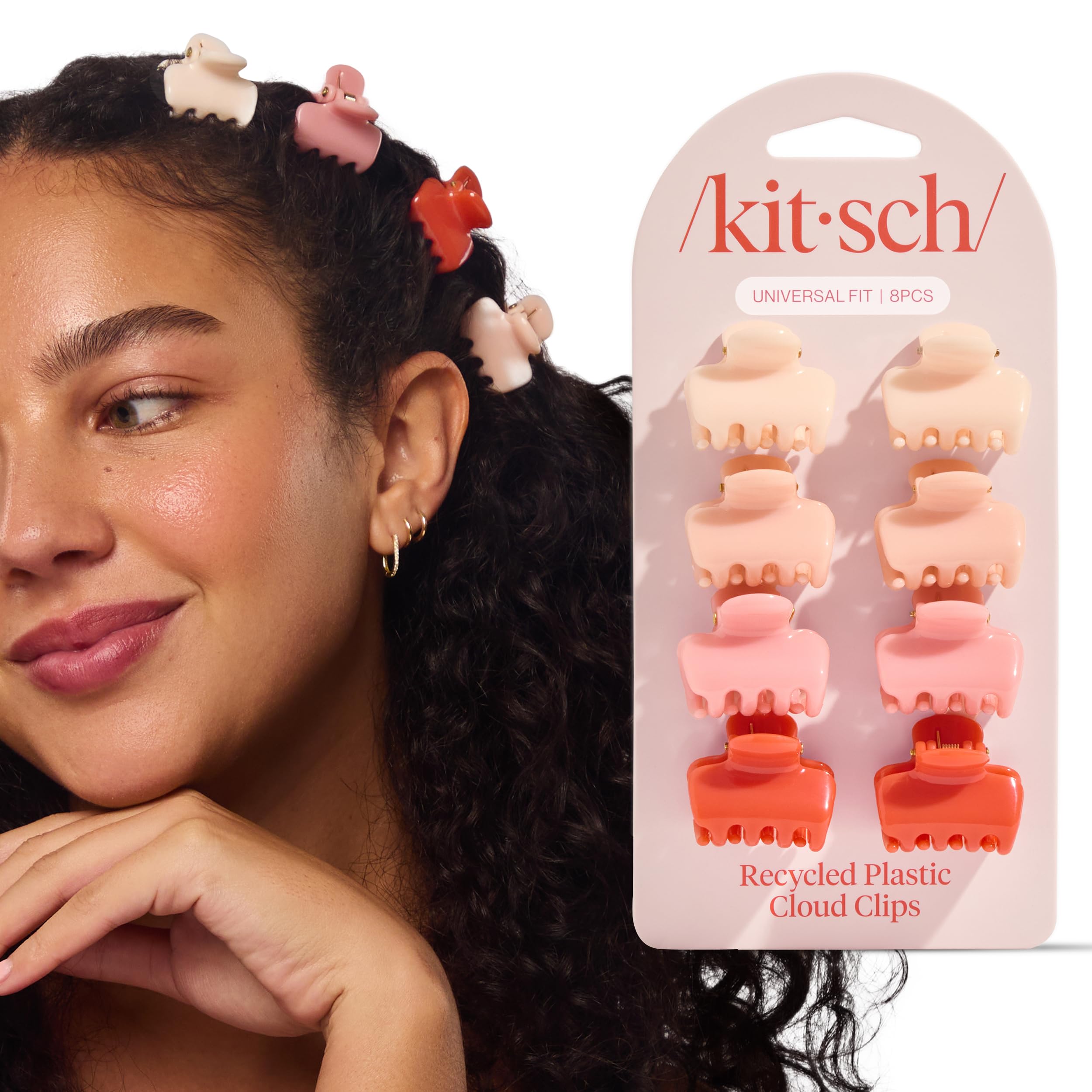 Kitsch Small Hair Clips for Women and Girls – Mini Claw Clips – Hair Accessories for Women – Daily Styling, Recycled, Cherry Blossom Design – 8pc Set