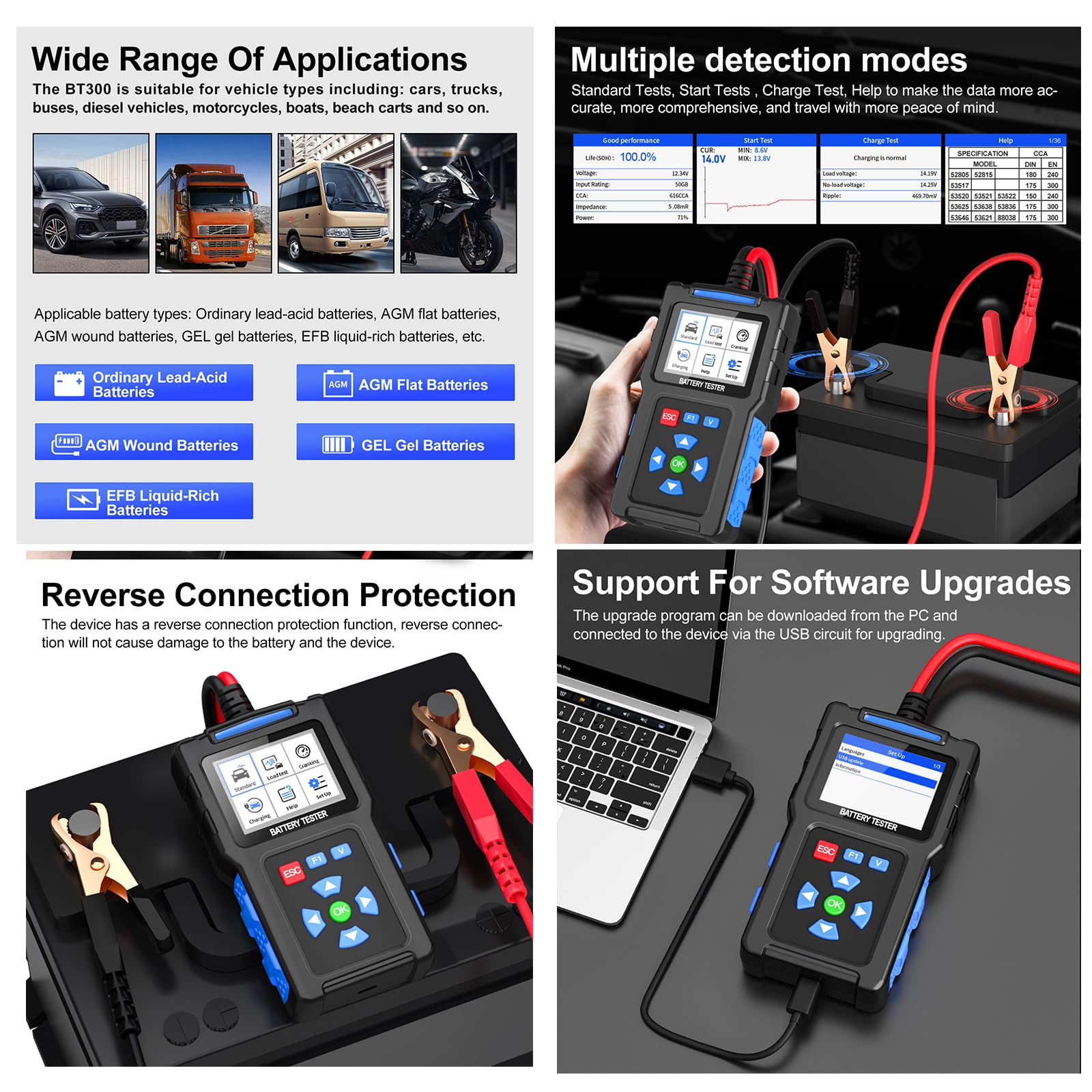 12V / 24V Tester Batteria Auto per Tesla Model 3 Model X Model Y Model S, Tester Digitale con Display LCD Controllo Salute Batteria Auto Batterie Analizzatore di Batterie