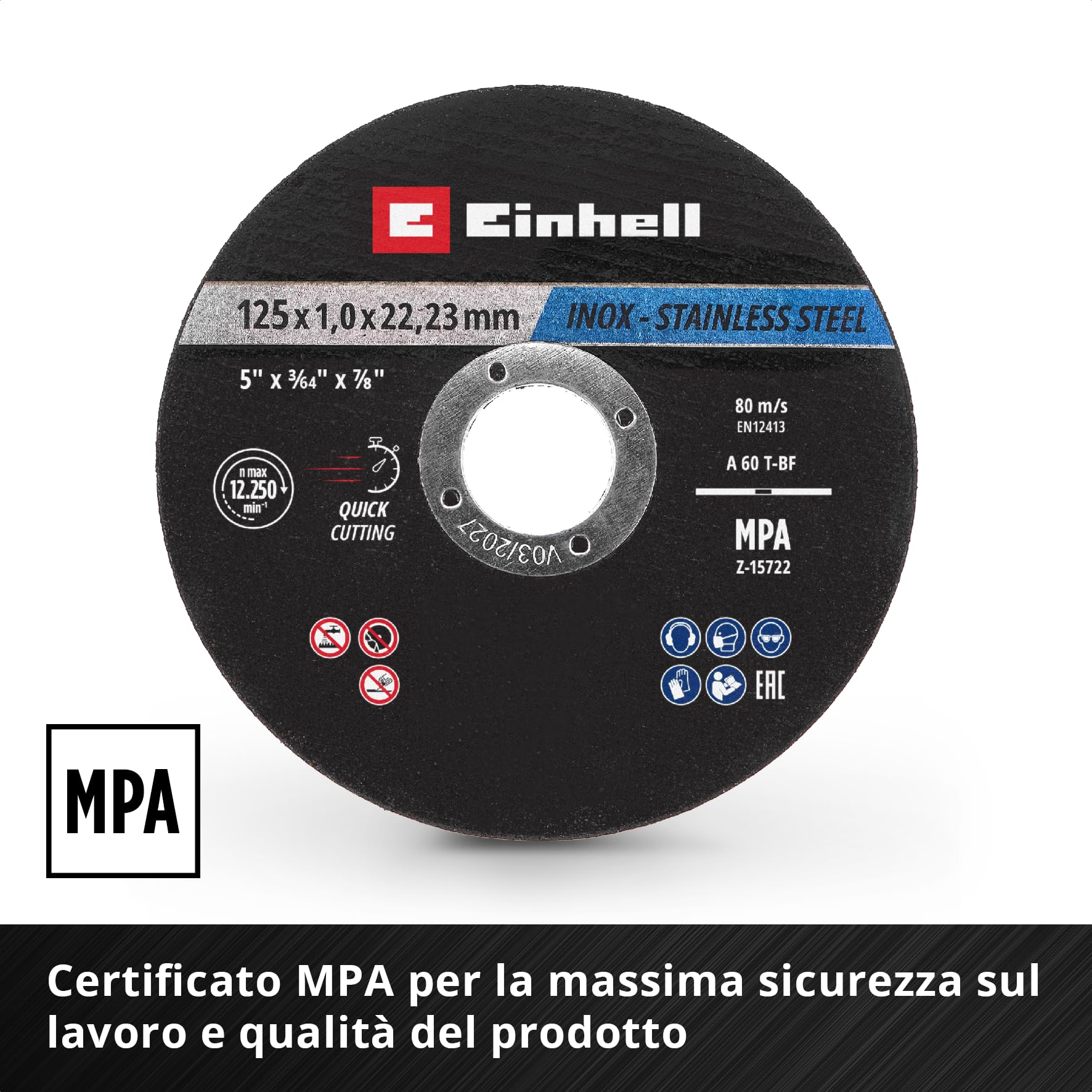 Originale Einhell Dischi da taglio per metallo, 10 pezzi, Ø 125 mm in latta (taglio veloce, lavorazione del metallo, taglio facile, certificato MPA, indipendente dal marchio)