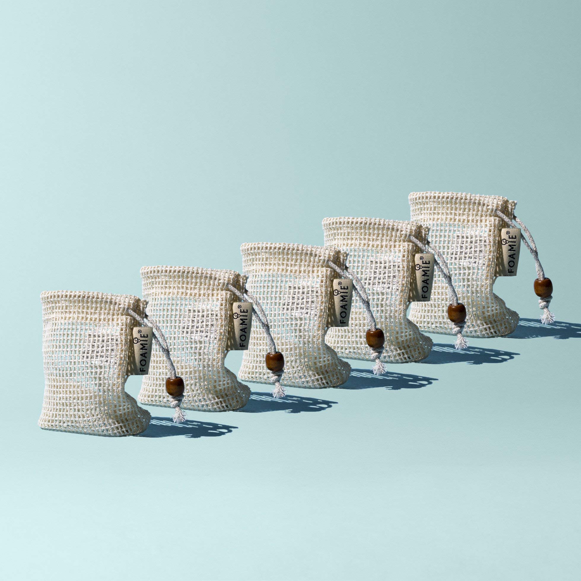 Foamie – Set de 5 Bolsitas de Jabón Orgánicas de Algodón 100% para Champú Sólido y Pastillas de Jabón, con efecto exfoliante - ideales para crear más espuma y secar el jabón después de su uso