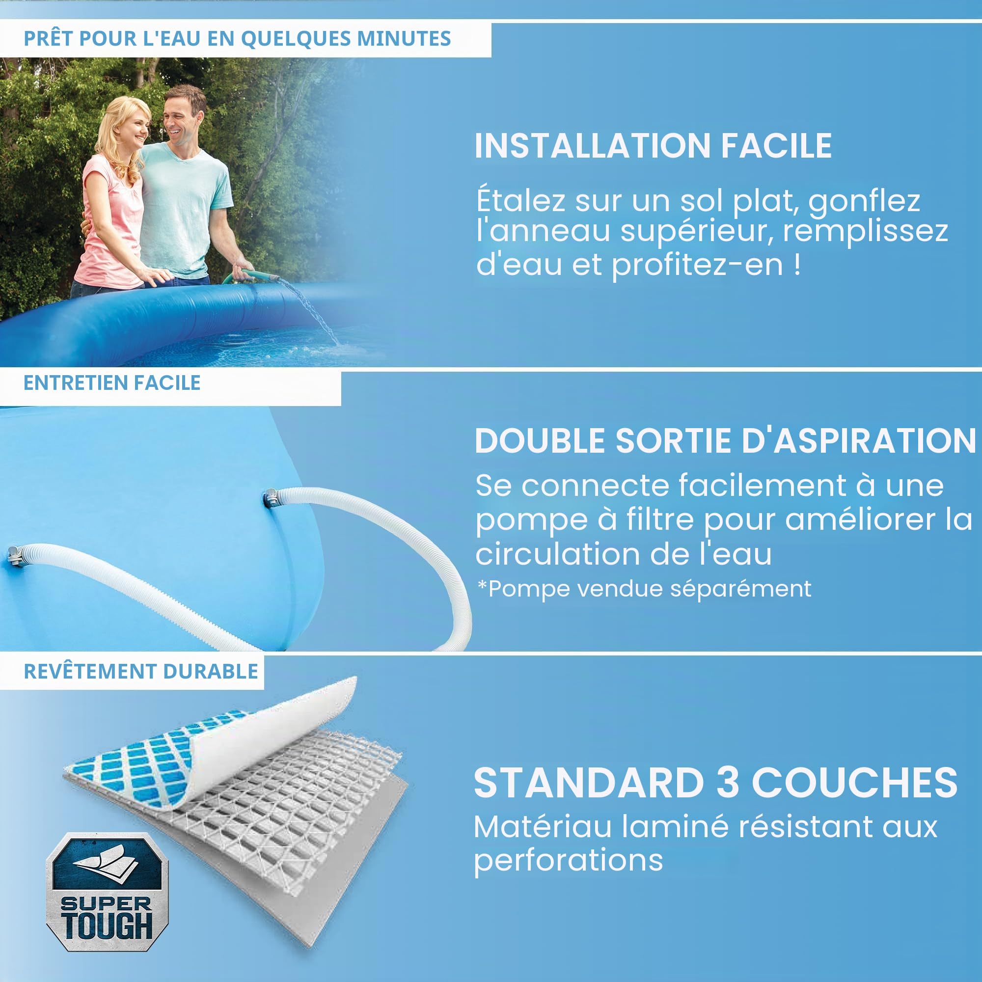 Intex 28106EH Piscine extérieure Portable Gonflable résistante à la Perforation Bleu 2,4 x 61 cm
