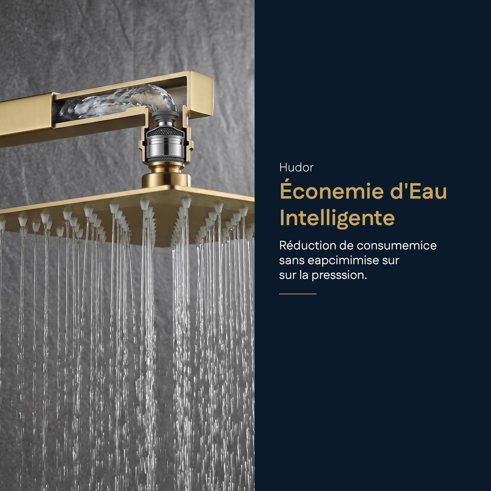 Colonne de douche thermostatique SC428DB – Laiton doré brossé (Or Mat) – Collection Scamandre – Raffinée et durable