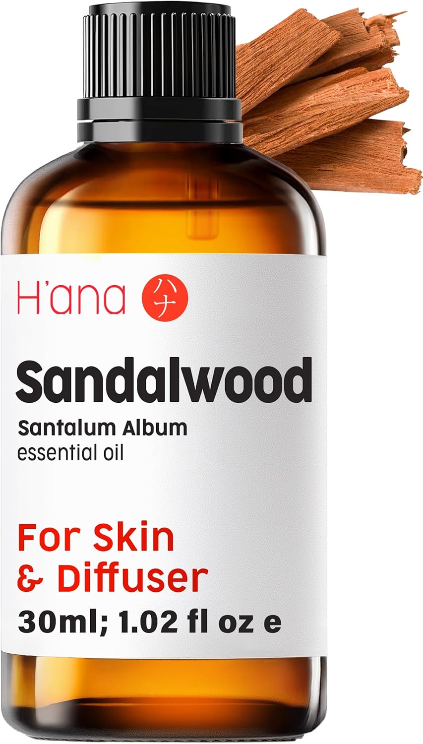 Sensual Massage Oil for Couples (6.76 fl oz) & Sandalwood Essential Oils for Diffuser (1 fl oz) Set - Aromatherapy Grade Essential Oils Set - H'ana
