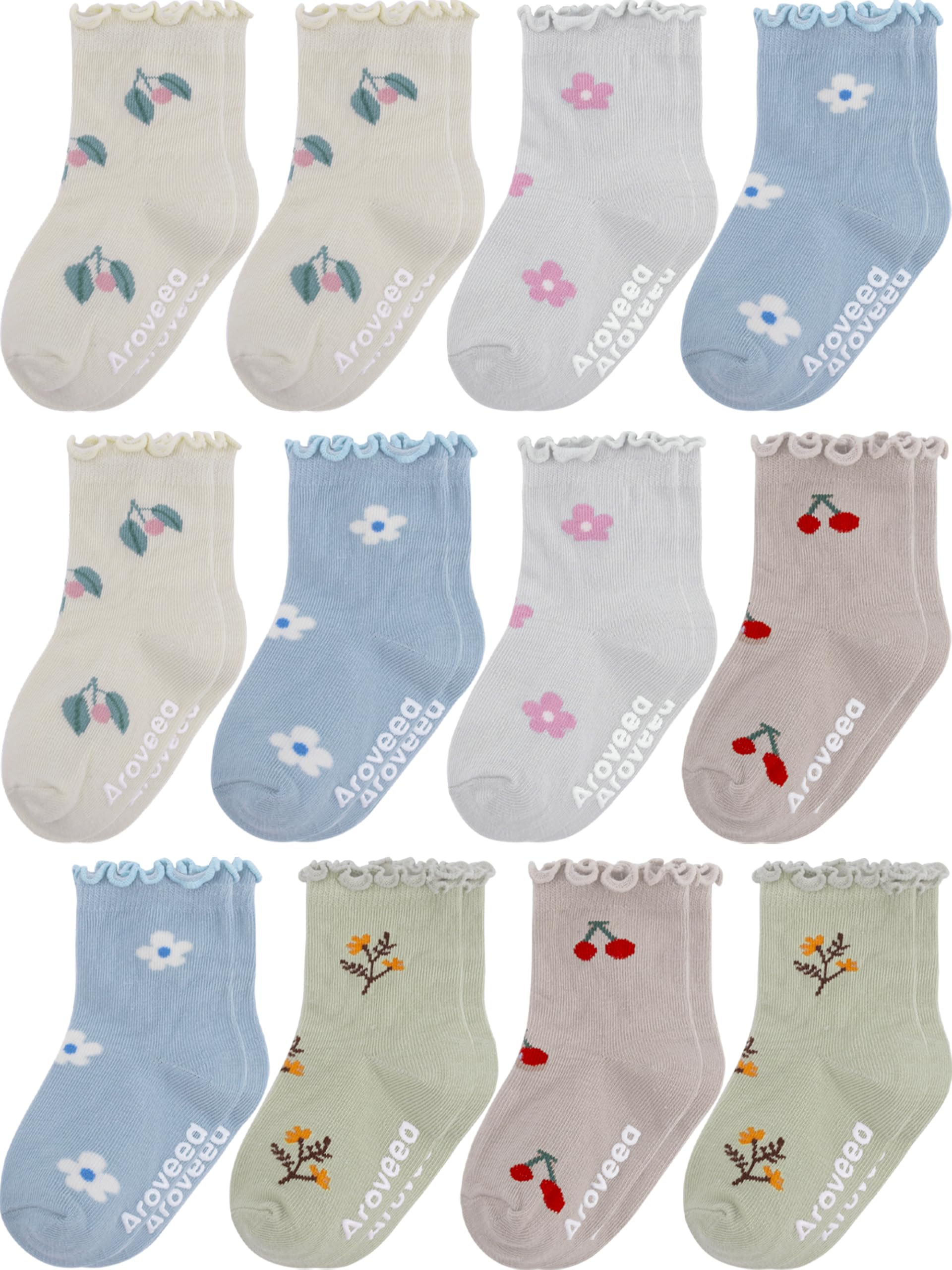 Aroveea Calcetines Para Bebés Sin Resbalón En El Tobillo- Paquete De 12 Para Niños Y Niñas Pequeños, Bebés - Bonitos Calcetines De Algodón