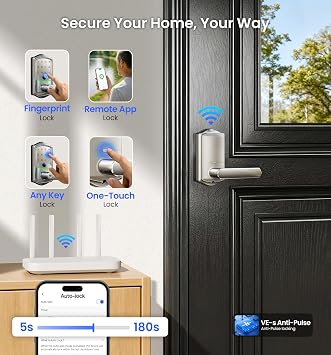 Veise VE029 Wi-Fi Smart Lever Lock with Digital Keypad, Satin Nickel