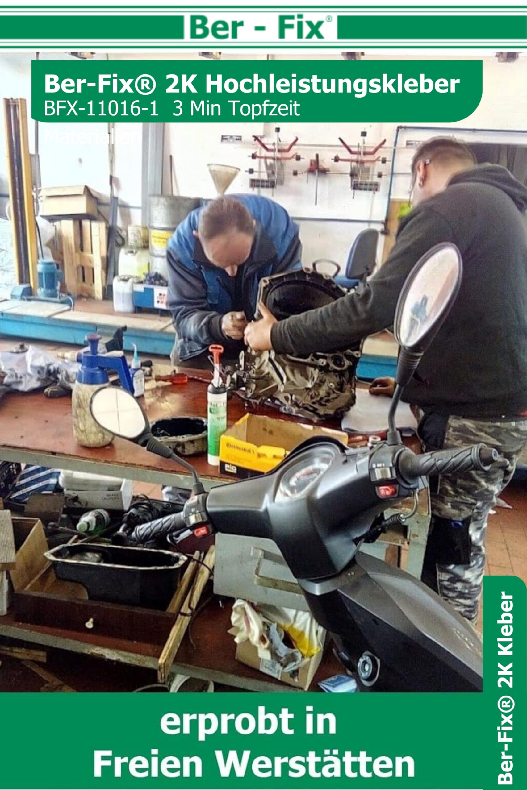 Ber-Fix Hochleistungskleber 2K MMA 30 Min 2x50g + 12 Düsen + Pistole