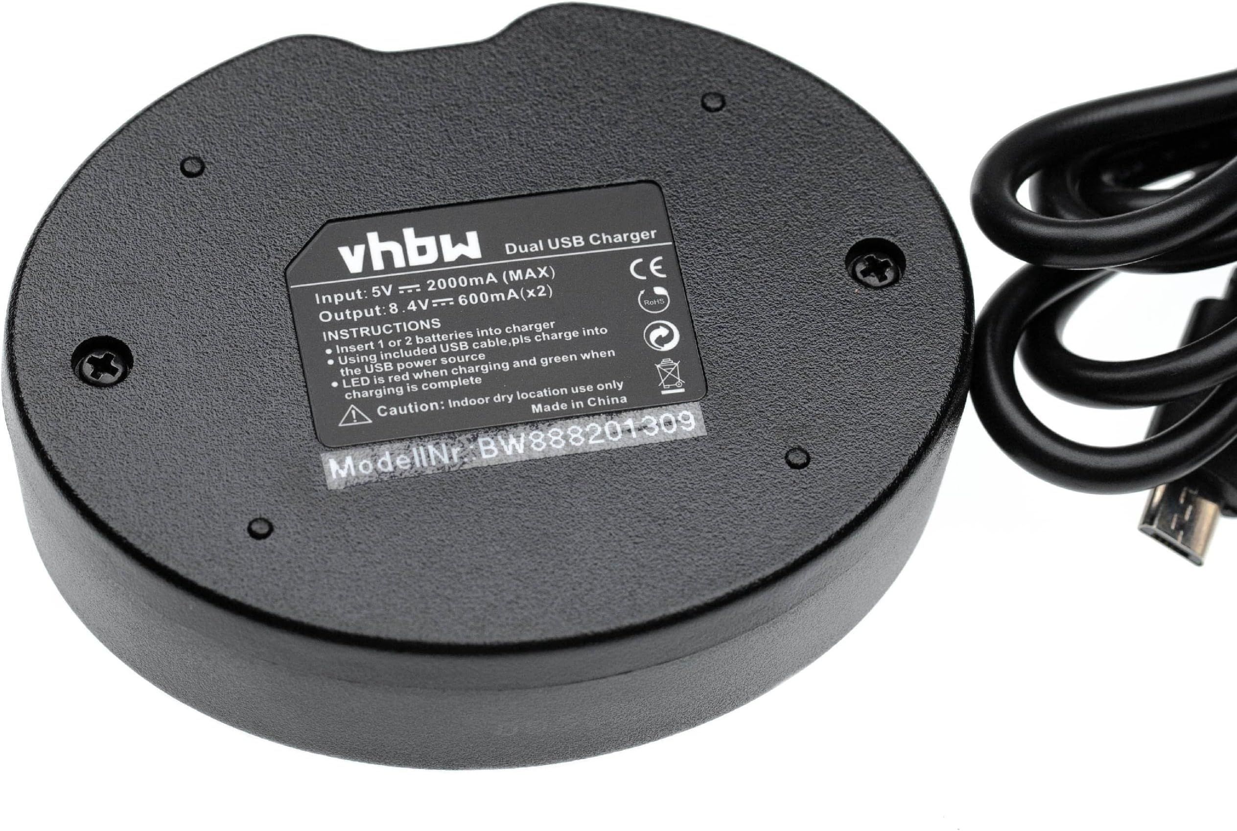 vhbwDual USB Battery Charger compatible with Sony DCR-TRV525, DCR-TRV58E, DCR-TRV620, DCR-TRV620E, DCR-TRV620K Camera Batteries - Cradle