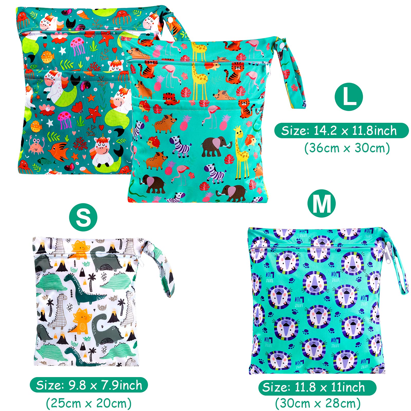 LEADSTAR Borsa Porta Pannolini Impermeabile Riutilizzabile 4 Pz Wet Bag con Doppia Cerniera