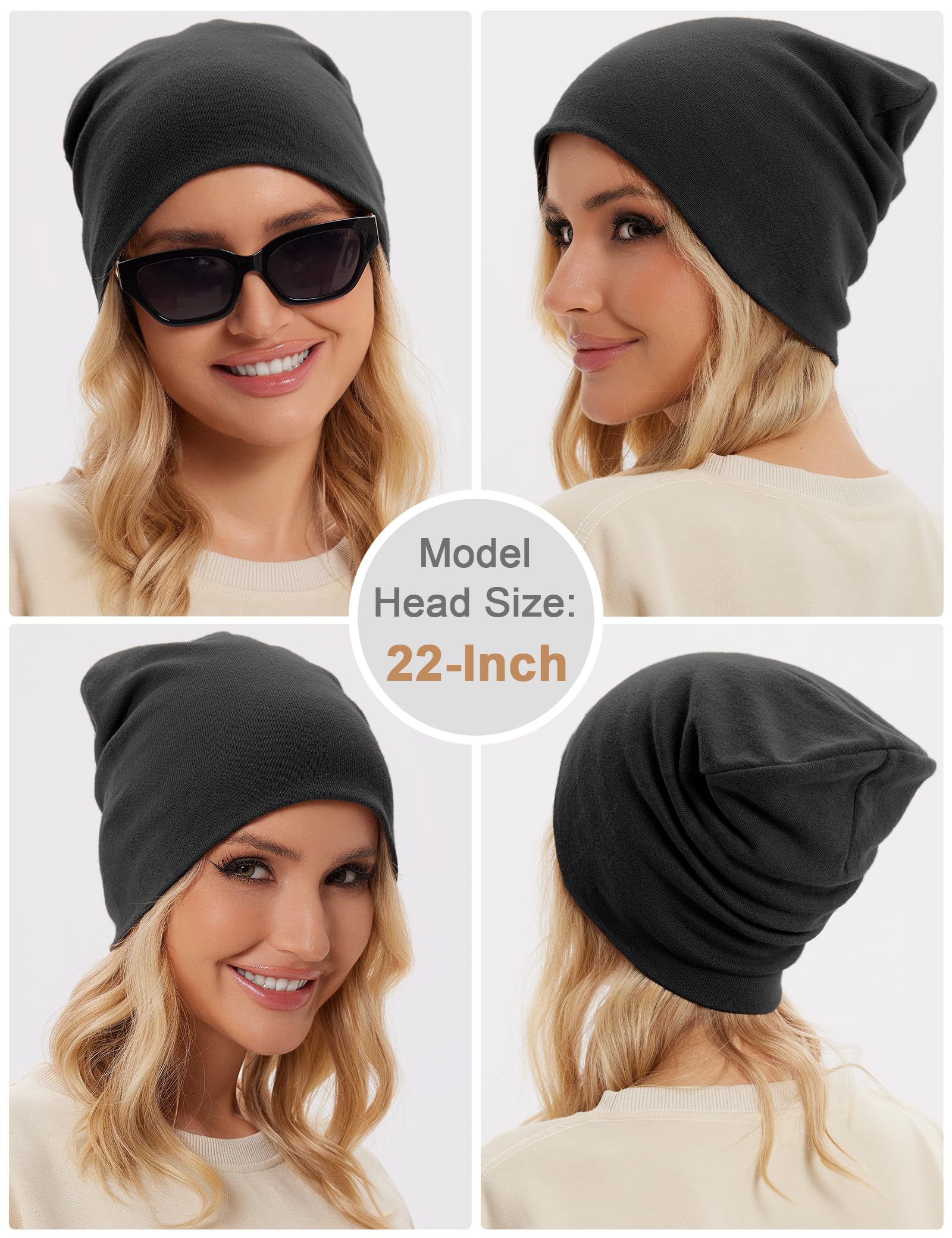 Simapu 100% Cotton Thin Beanie Hat for Men Women - Lightweight Breathable Rib Knit Slouchy Beanie Cuffed Chemo Skull Cap — view 6