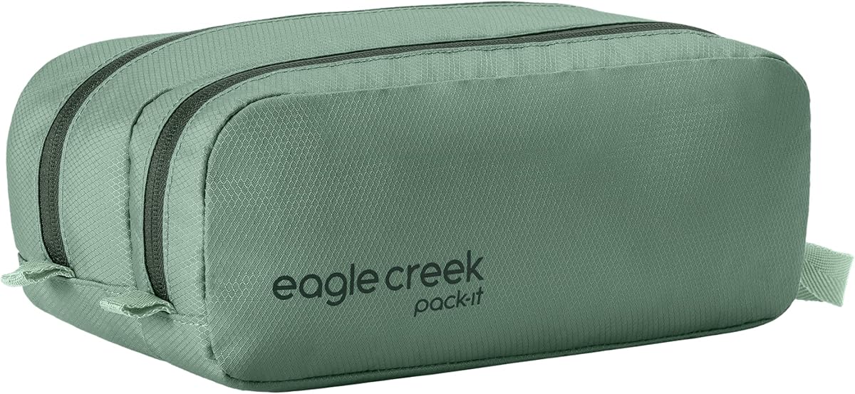 Eagle Creek Pack-It Reveal viaje rápido, verde | Neceser de doble compartimento para viajes, compartimentos con cremallera de longitud completa, construcción de tela reciclada, resistente al agua