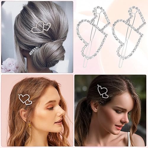 Miniatura 7 de 5 pinzas para el cabello con forma de corazón hueco, estilo bohemio, con cristales brillantes, para San Valentín, accesorios para tocado de