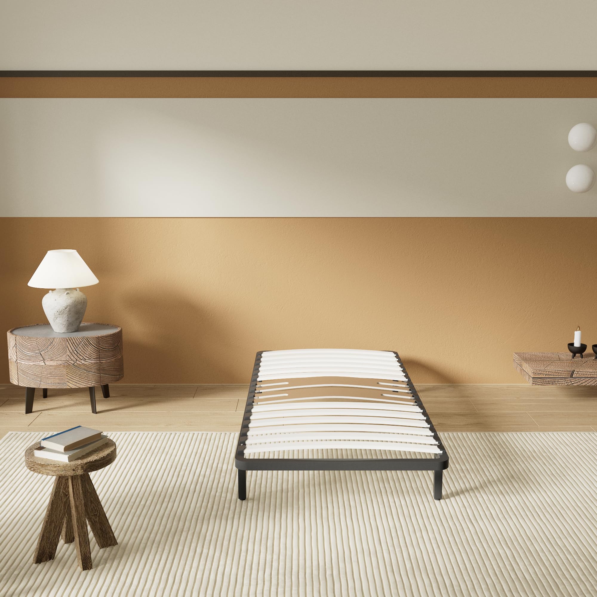 NOVEMBER Sommier à Lattes en Bois, Cadre en métal, Lattes en Bois Flexible, 2 Doubles Lattes de Renfort Lombaire, 7 Pieds, lit très Stable, Solide et Durable, Style Industriel (90 x 200 cm)