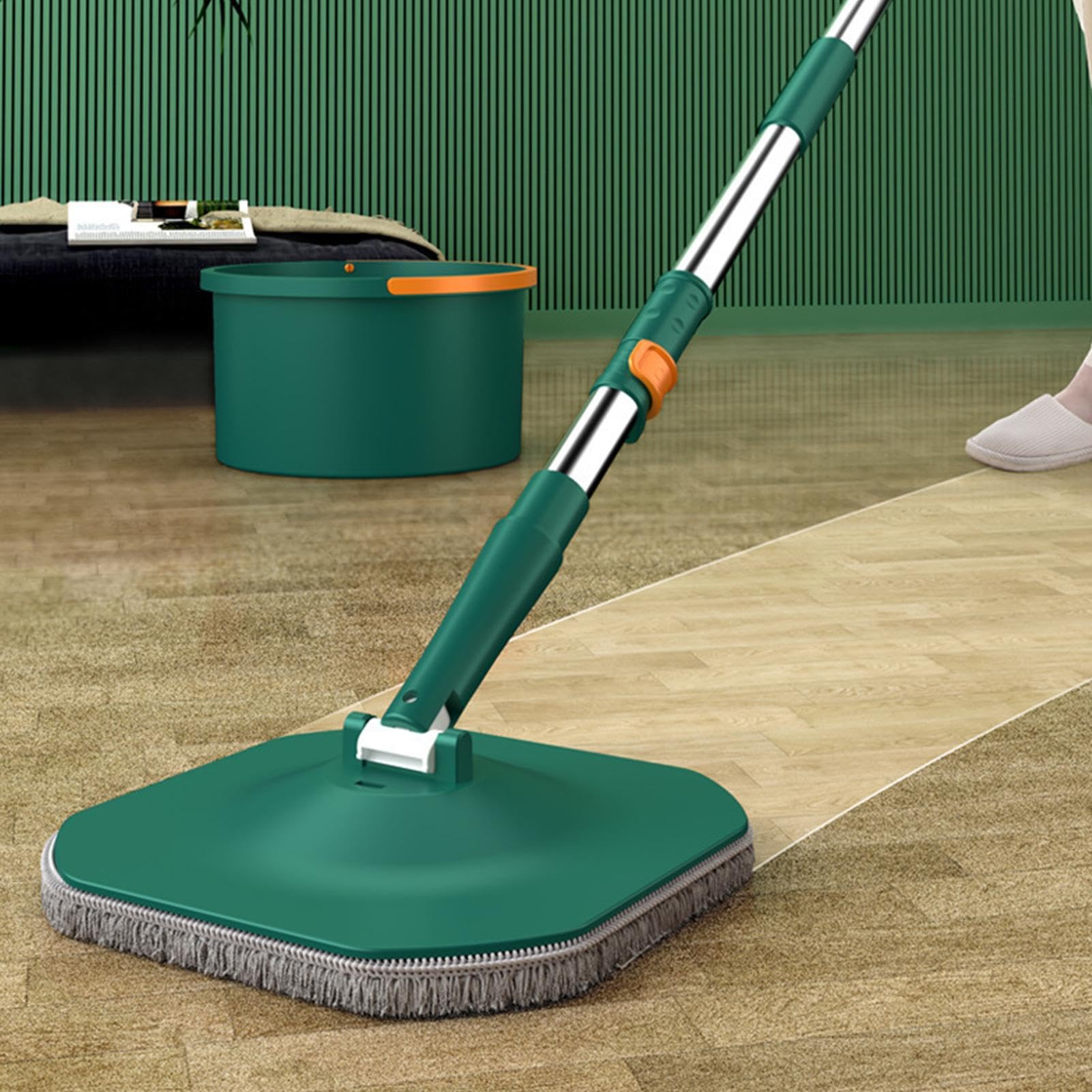 Mopa Giratoria Y Cubo Mopa Plana Portátil Con Microfibra Limpiapolvo En | Set De Fregona Y Cubo Escurridor Integrado Para Suelos De Madera Laminados Y Baldosas Limpieza