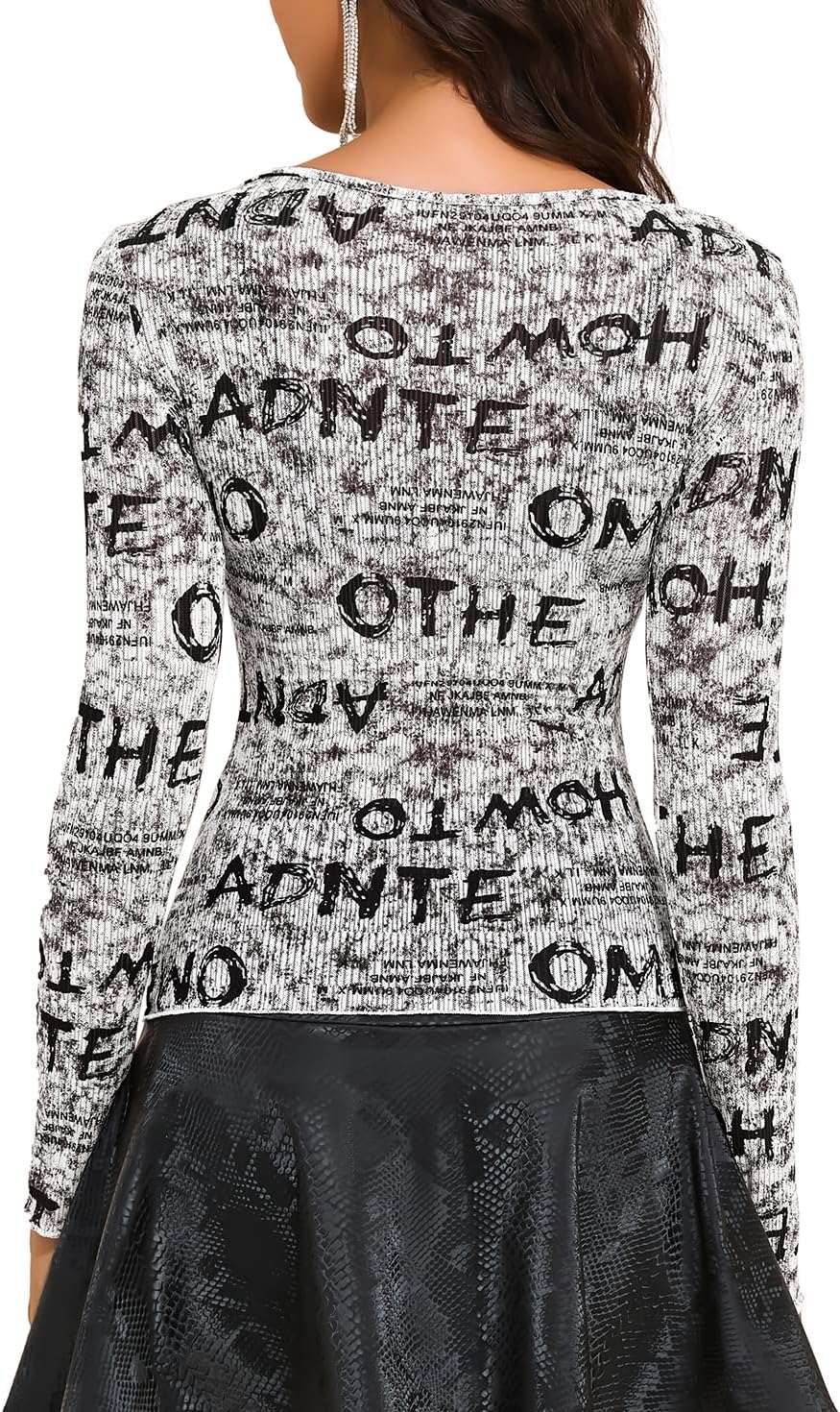 YYA Women's Sheer Long Sleeve Tops Letter Print See Through Mesh Blouse Sexy Y2K Vintage Style T-Shirt for Casual&Party S-XXL - Image 6