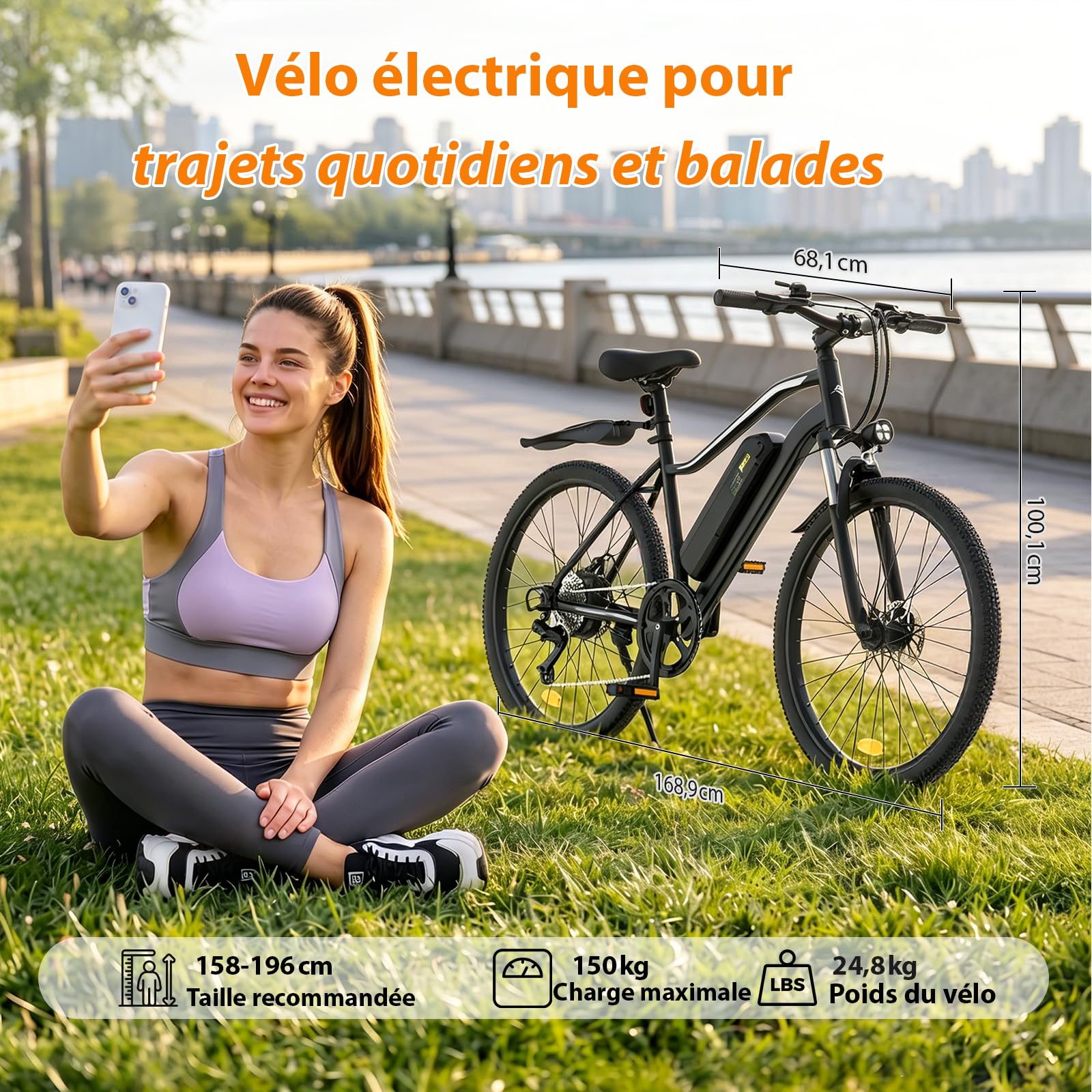 Vélo Électrique Adulte 26", Batterie Amovible 36V 15,6Ah, Autonomie 100 km