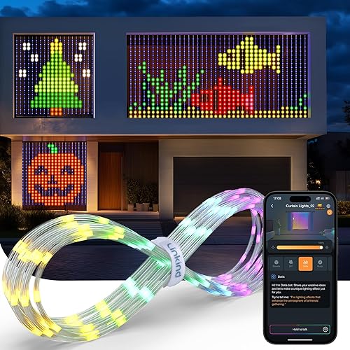 Linkind Luces de cortina inteligentes: control de aplicación, pantalla GIF con patrón AI, funciona con Alexa Google Home, 400 luces LED que cambian