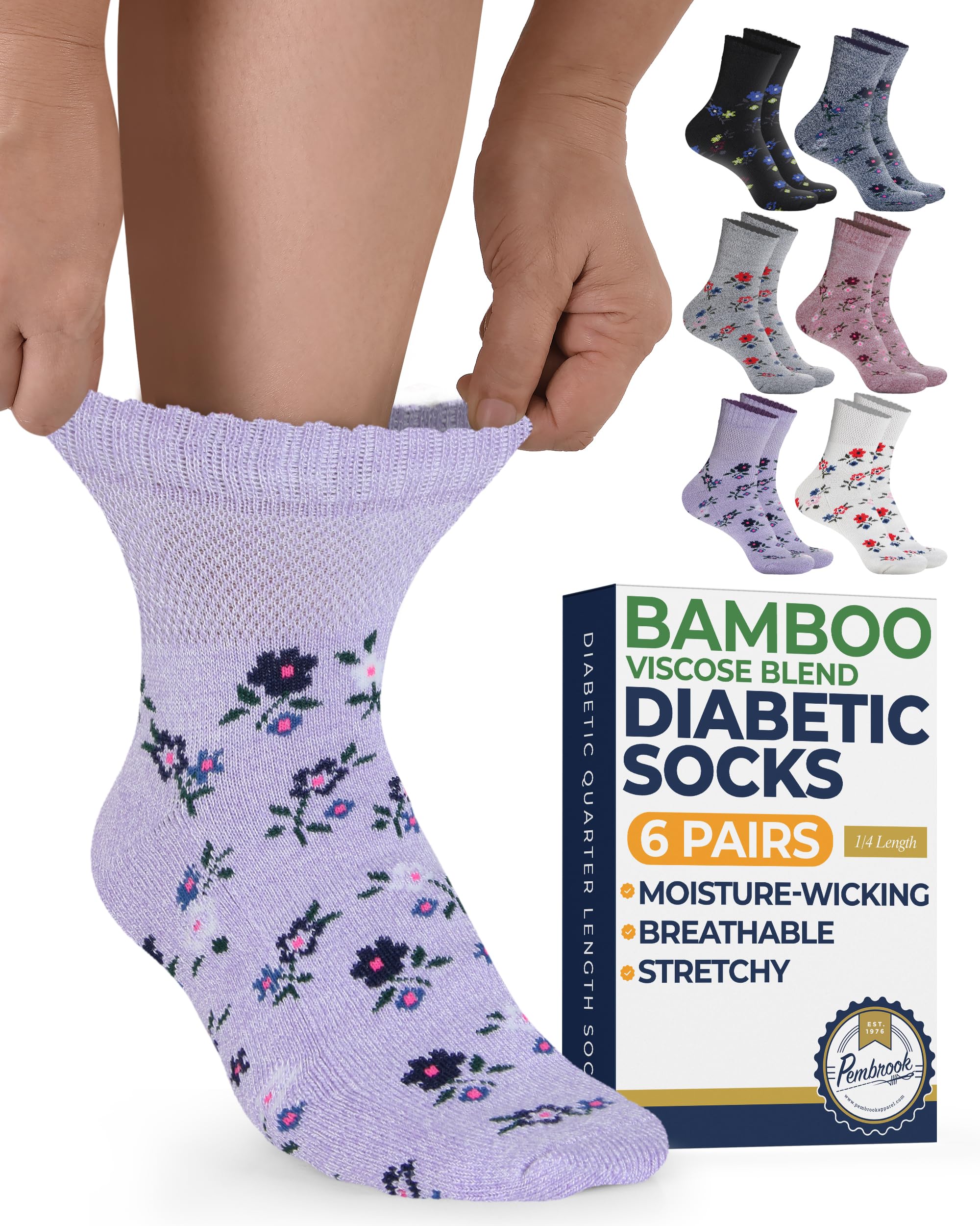 Pembrook® Bamboo Viscose Ankle Diabetic Socks for Women &amp; Men - 6 Pairs