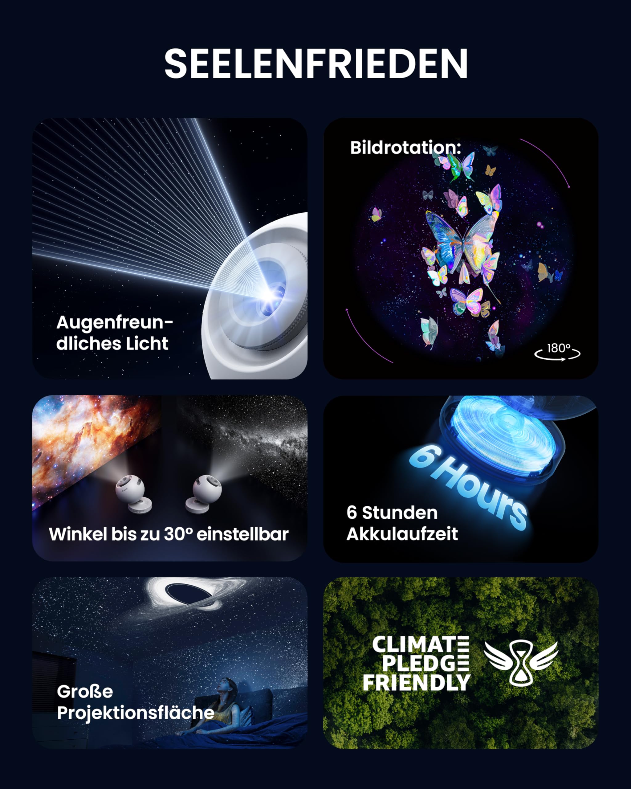 POCOCO Sternenhimmel Projektor, LED Galaxy Projektor, Planetarium für Kinder & Erwachsene, Aurora Nachtlicht mit 2 Discs & Timer