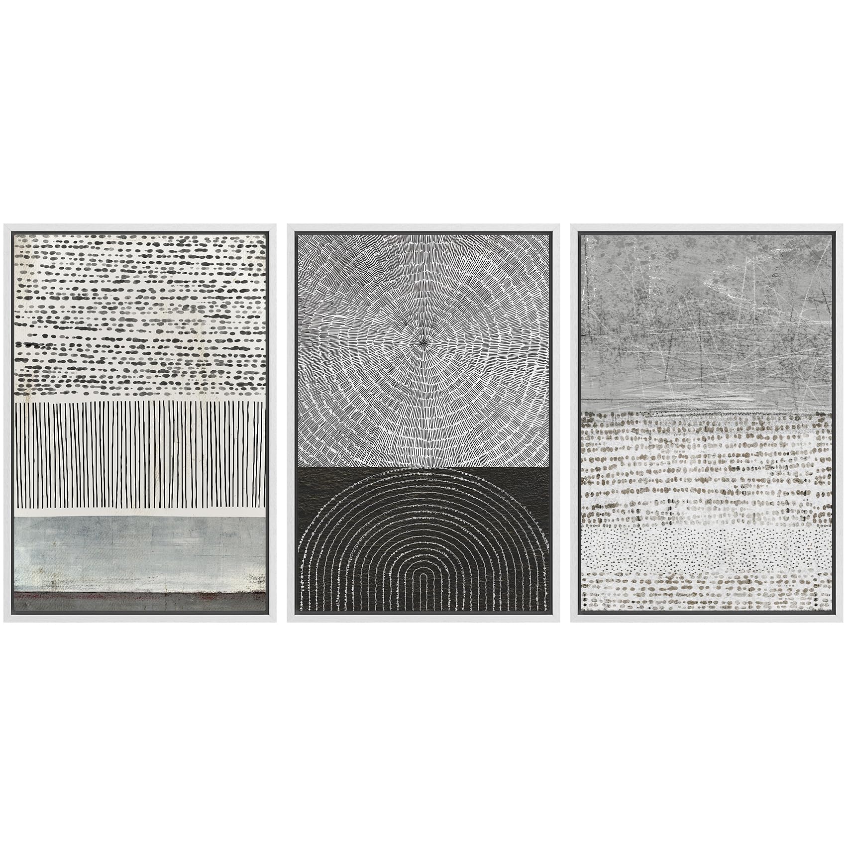 SIGNWIN Framed Canvas Print Wall Art Set Blue White Grunge Geometric Pattern Abstract Shapes Cozy Neutral Decorative Contemporary Minimal for Living Room, Bedroom, Office - 24"x36"x3 Natural — view 116