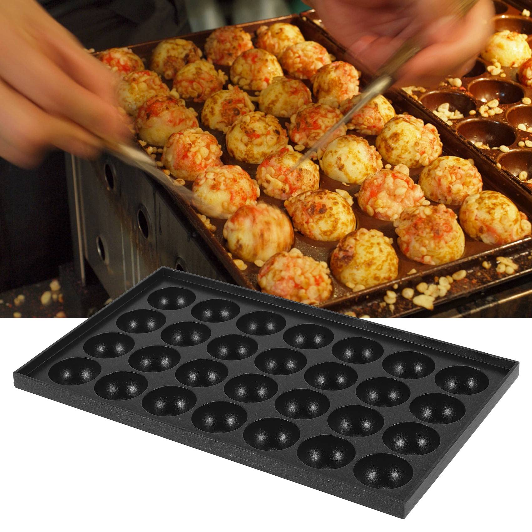 Takoyaki pan antiaderente in alluminio nero, stile classico, 33 x 20 cm