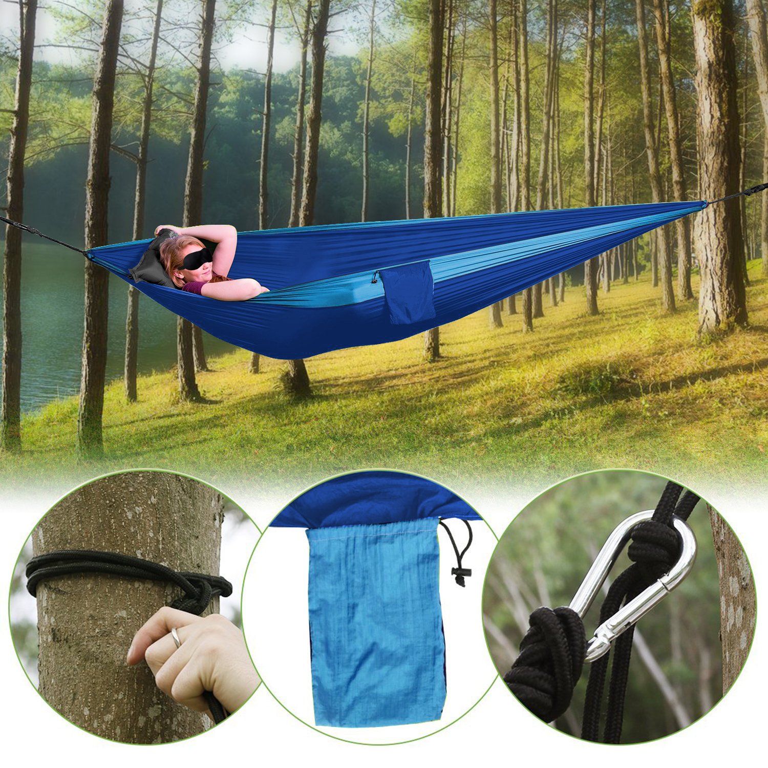 Hamac de camping double en nylon plat ultraléger pour l'extérieur, hamac de luxe avec sangles d'arbre, hamac de luxe