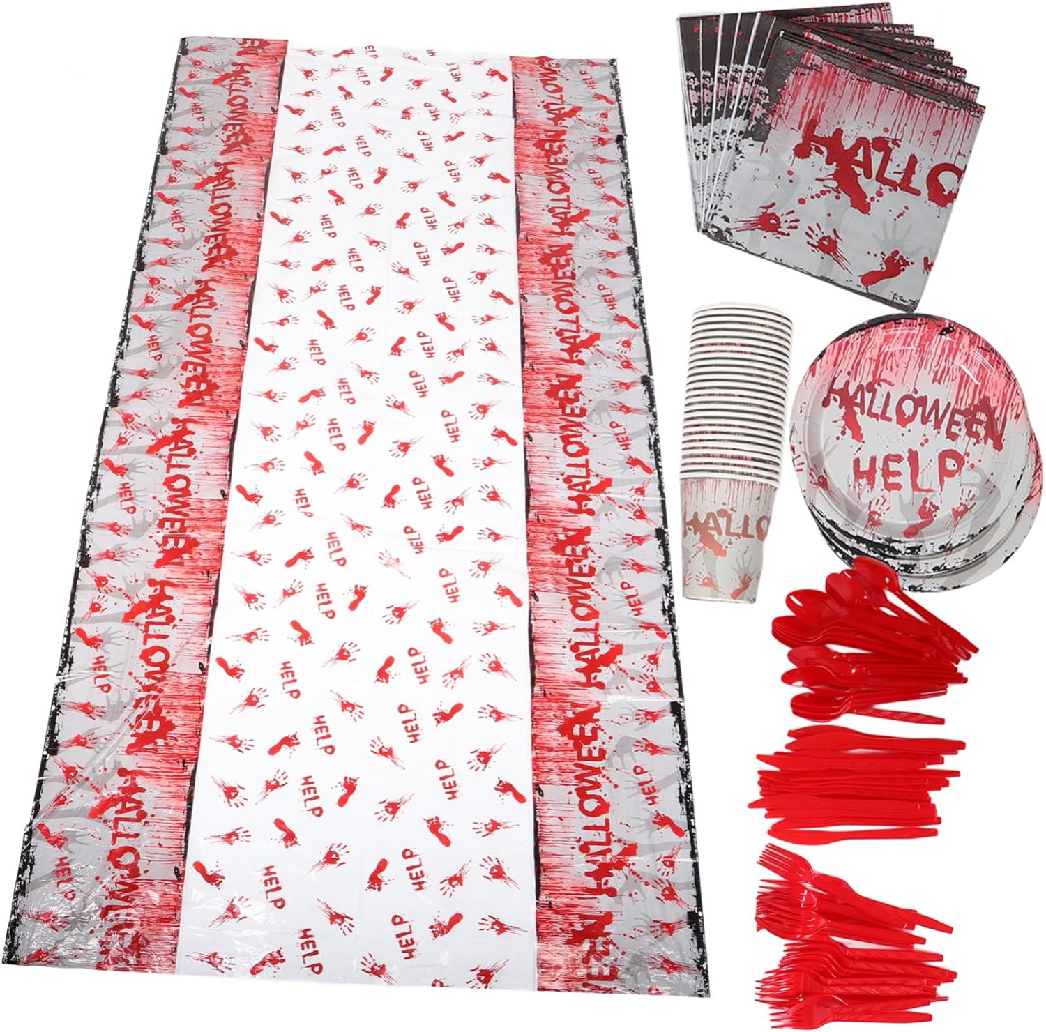 1set Scary Halloween Party Tableware Bloody Handprint Disposable Plates Ghost Plates Horror Themed Dinnerware Set