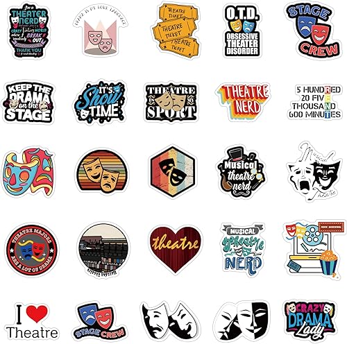 Miniatura 8 de 63 calcomanías de teatro, diseño de graffiti estética, vinilo impermeable para niños, niñas, adolescentes, adultos, para botellas de agua, laptop,