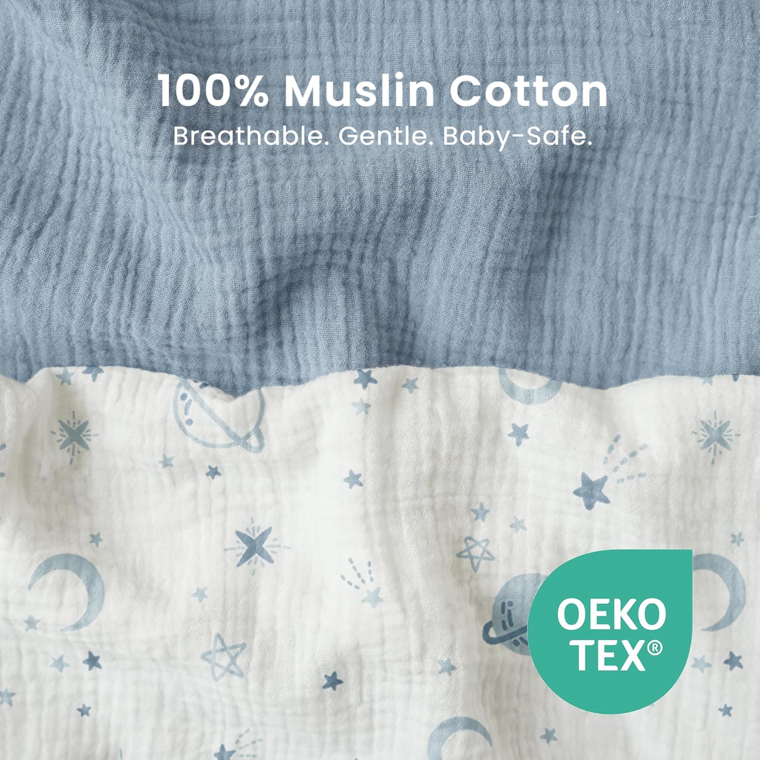 Konssy 2 Pack Muslin Bassinet Sheets for Boys, Girls, 100% Cotton Soft Breathable Fitted Bassinet Mattress Sheet, 33 x 21 inches (Star,Blue)