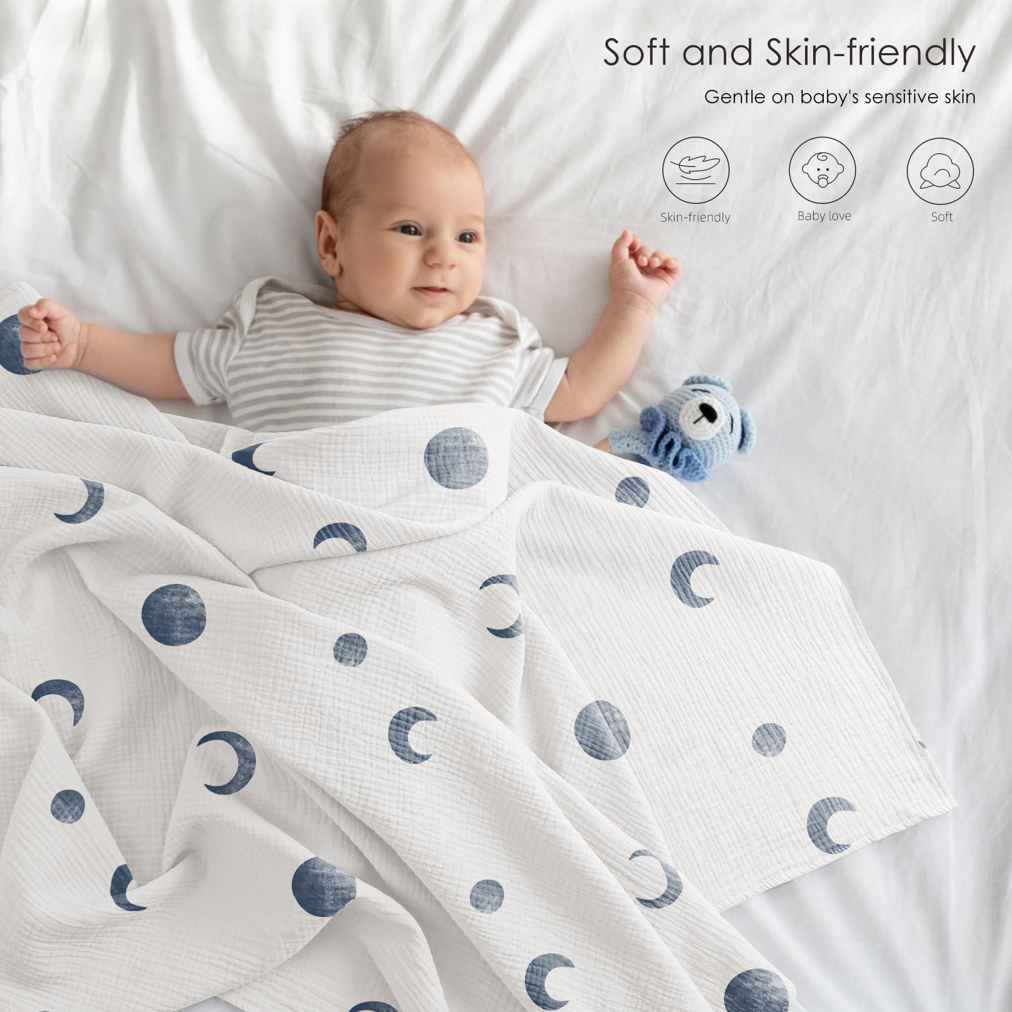 bearmoss Muslin Swaddle Blankets 100% Cotton Baby Swaddle Cloths 96x100cm - Image 3