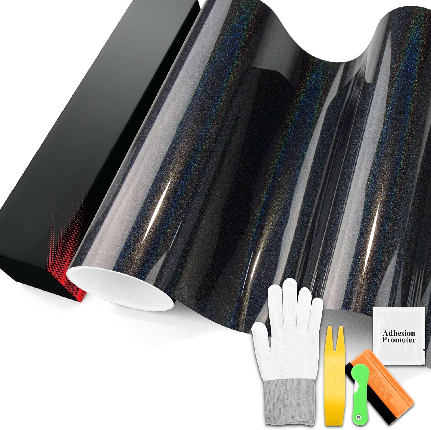 PET Laser Flip Gloss Black Chameleon Metallic Color Shift Color Change Vinyl Wrap Auto Car Sticker Decal Film Sheet Bubble Free Air Release Technology with Tool Set 3FTx5FT