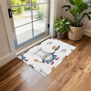QUGRL Chef Gnomes Cute Non-Slip Area Rug 60x90 cmCooking Pancakes Soft Carpet for Living Room Kitchen Mat with Rubber Backing Washable Durable Hallway Runner for Bedroom Office
