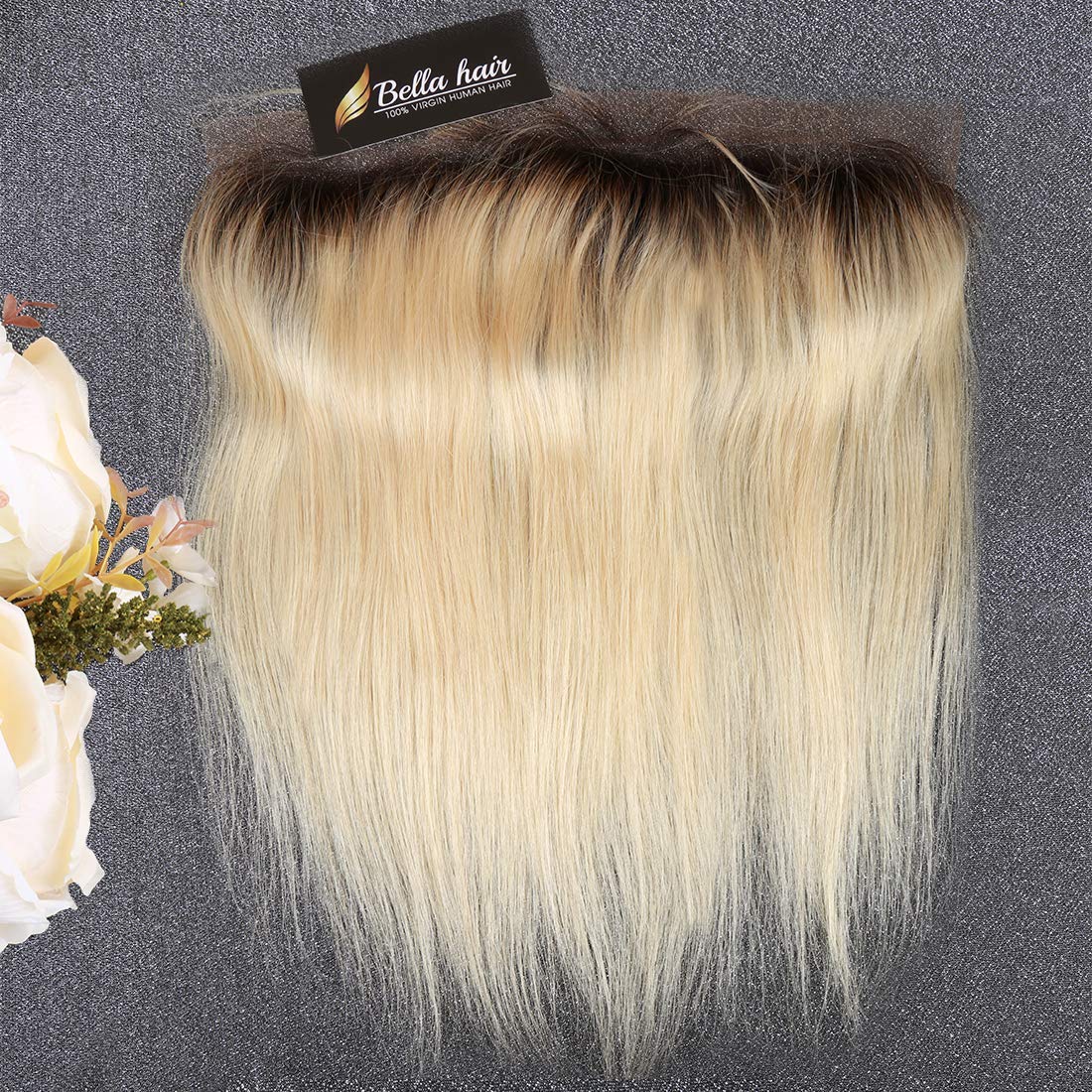 Bella Hair Ombre 1b/613 Lace Frontal with Dark Roots, 13x4 Ear to Ear Frontal Virgin Human Hair Sleek Straight 20inch