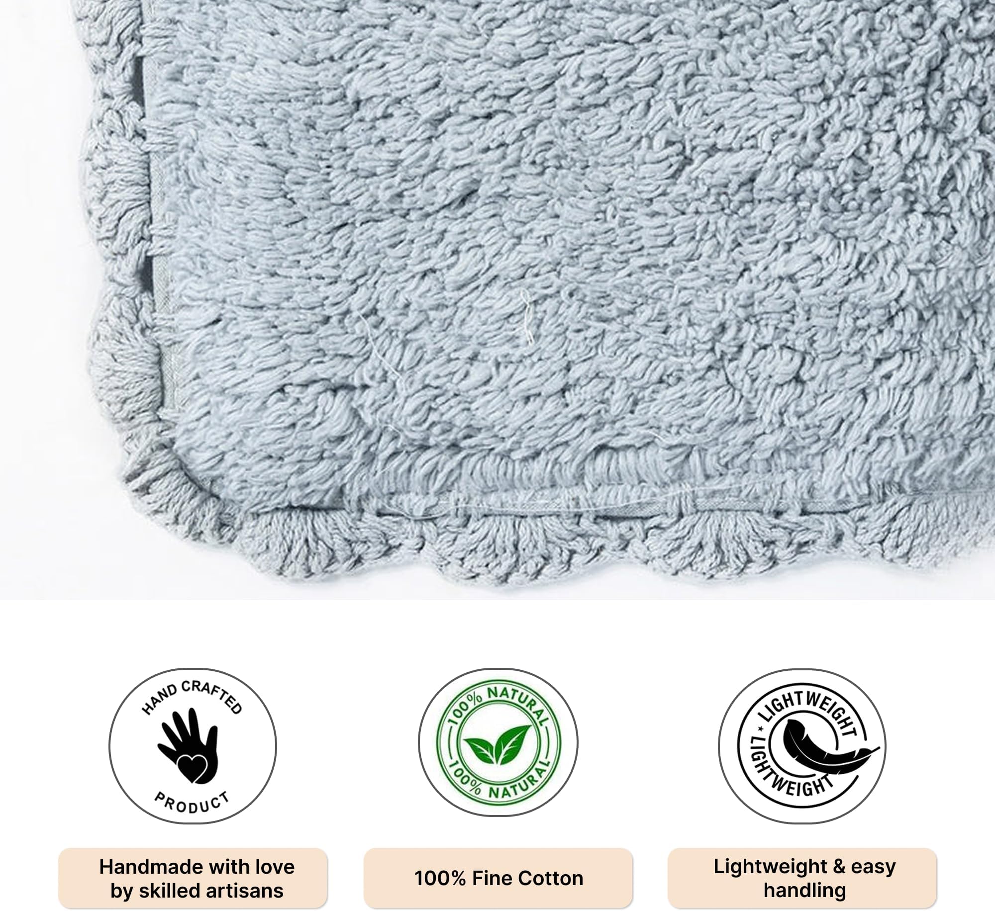 Habere India-All the Cultures Fabricating India - Crochet Bath Mat, Super Absorbent 100% Cotton & Quick Dry Bath Rug for Bathroom Floor Mats (Rectangular, Grey_60 x 40 CM)