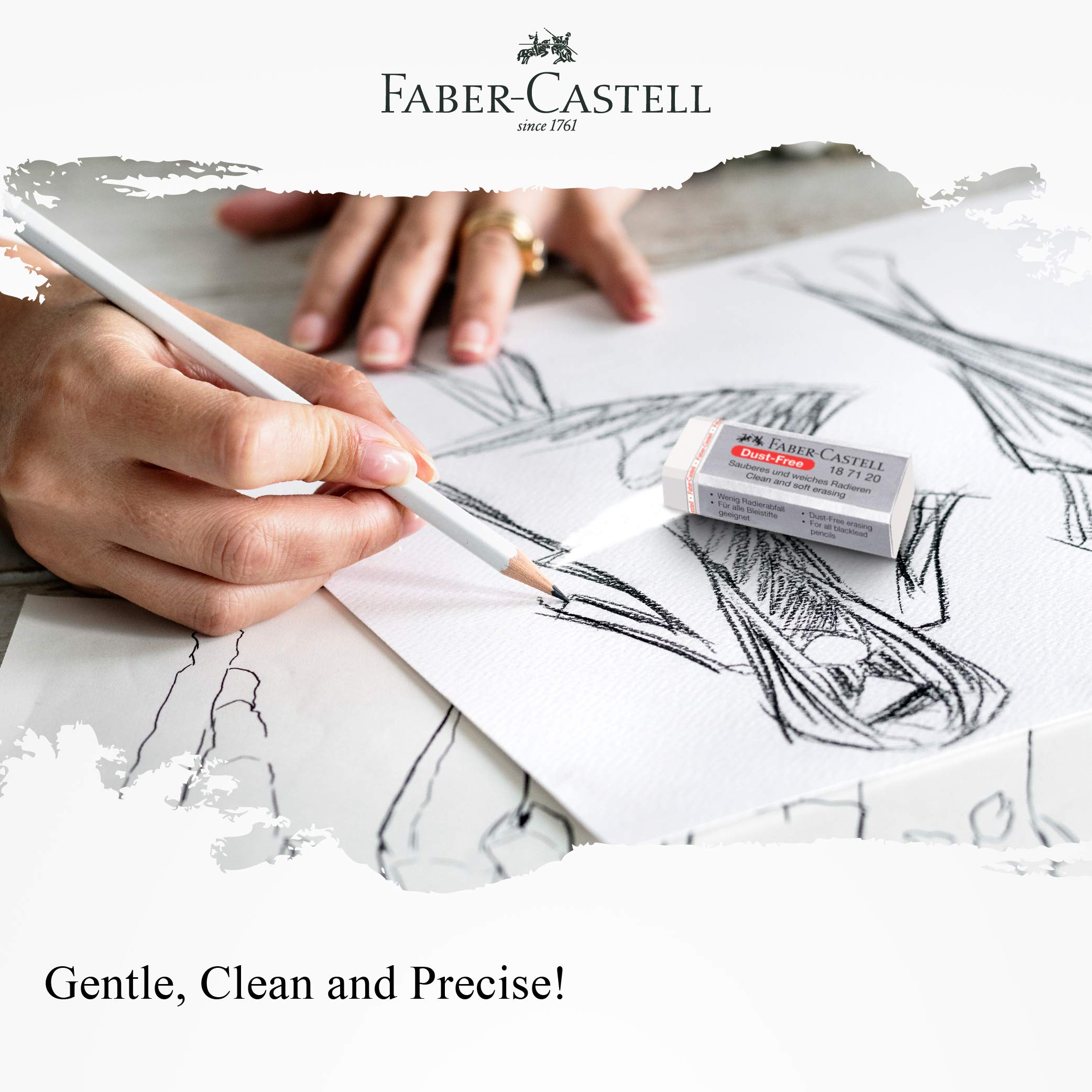 Faber-Castell Lot de 30 gommes blanches sans poussière – Effacement doux, bord confortable, sans latex, idéal pour effacer le plomb noir pour l'école, le bureau et la maison