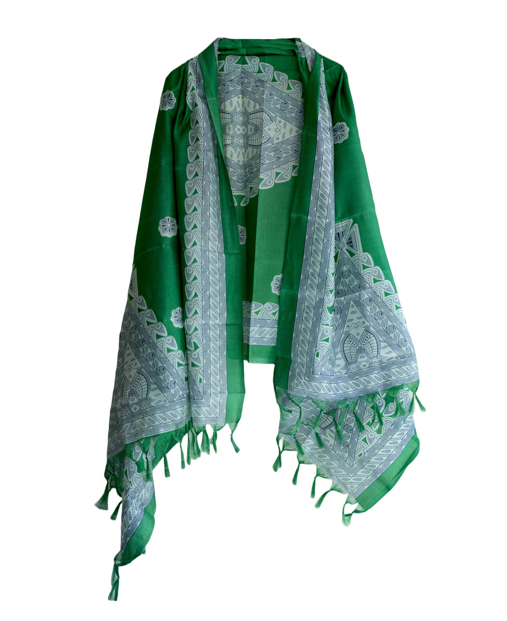 Green Color Khadi Cotton Art silk Dupatta-image-34