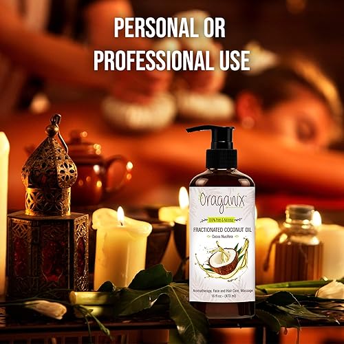 Miniatura 3 de Oraganix Aceite de coco fraccionado, 100% puro y natural (botella de 16 onzas), aceite portador para aceites esenciales, aromaterapia, aceite de