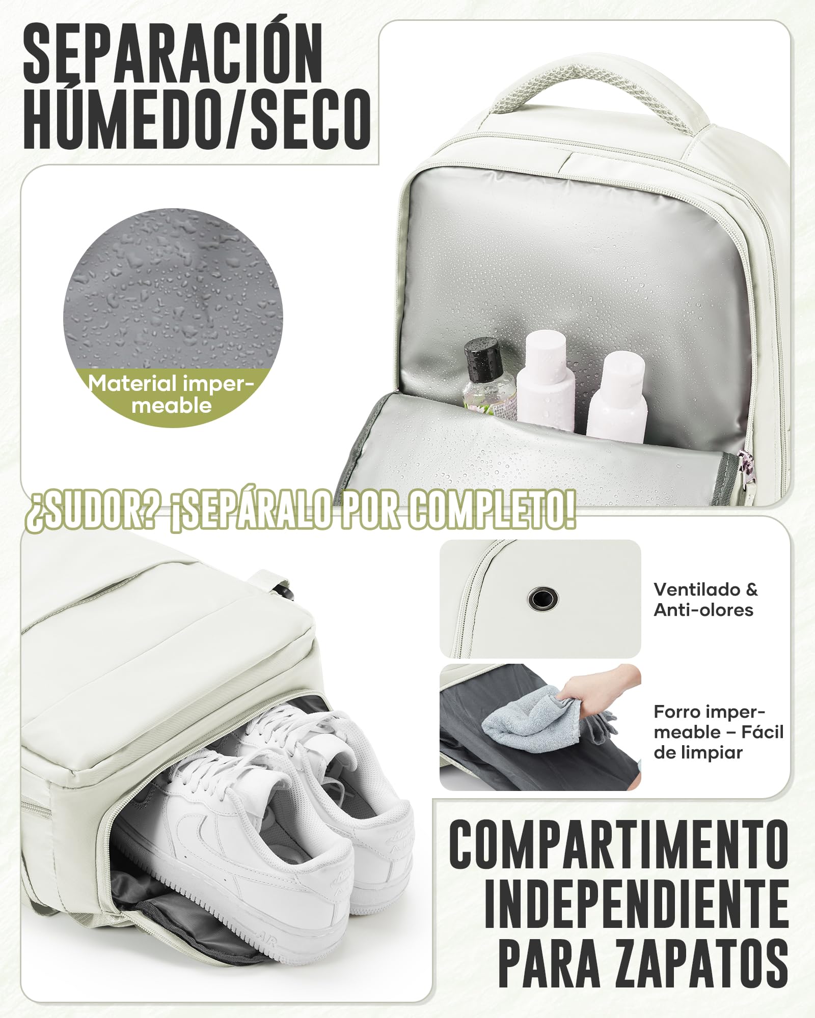 Mochila de Viaje al Vacío con Bomba, Impermeable Mochila de Compresión al vacío, Mochila Viaje Cabina 40x30x20 Ryanair con Sistema de Compresión Hombre y Mujer Beis