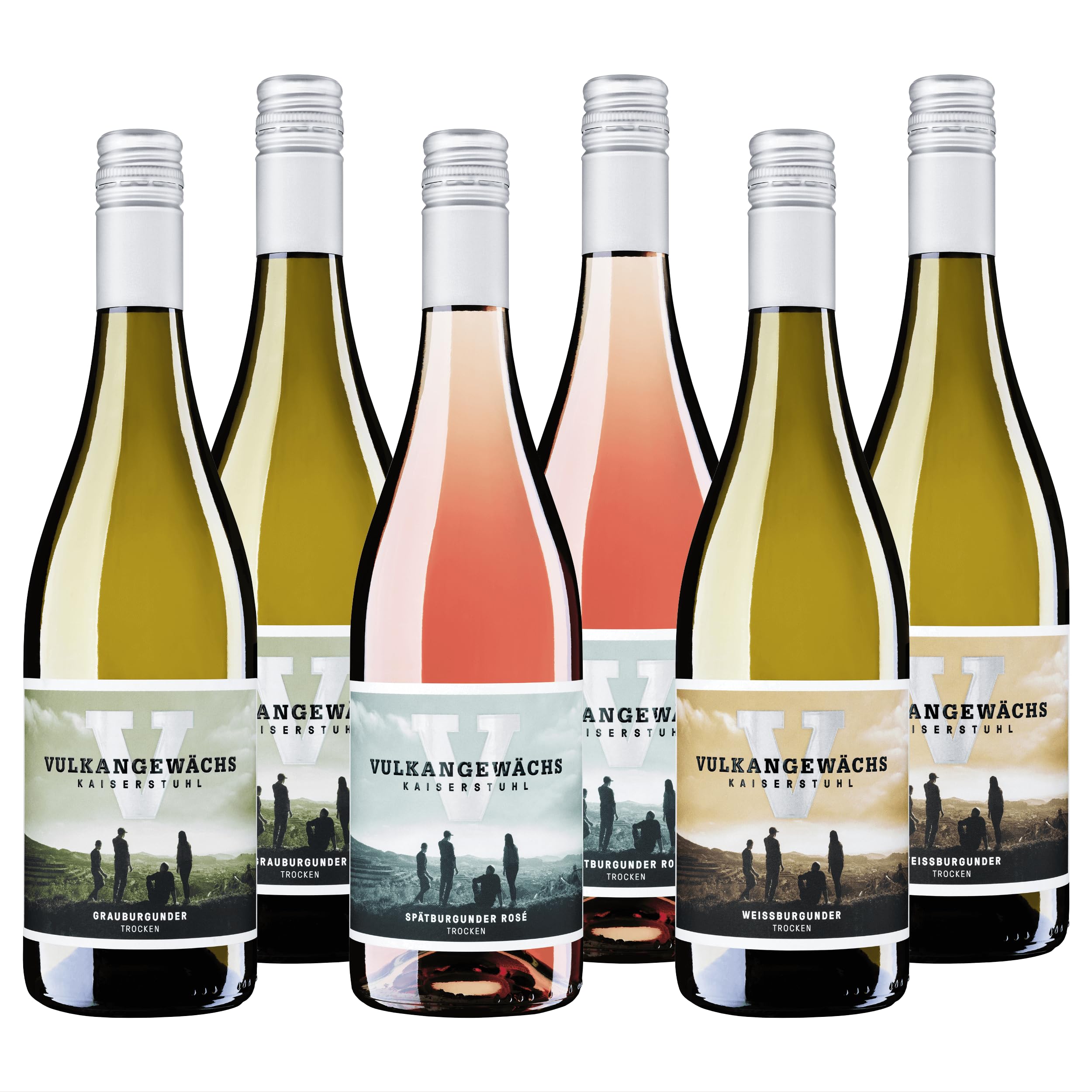 Vulkangewächs Kaiserstuhl Wein-Probierpaket - Weißburgunder, Grauburgunder & Spätburgunder Rosé QbA trocken - Weißwein und Roséwein zum probieren oder verschenken (6 x 0,75l)
